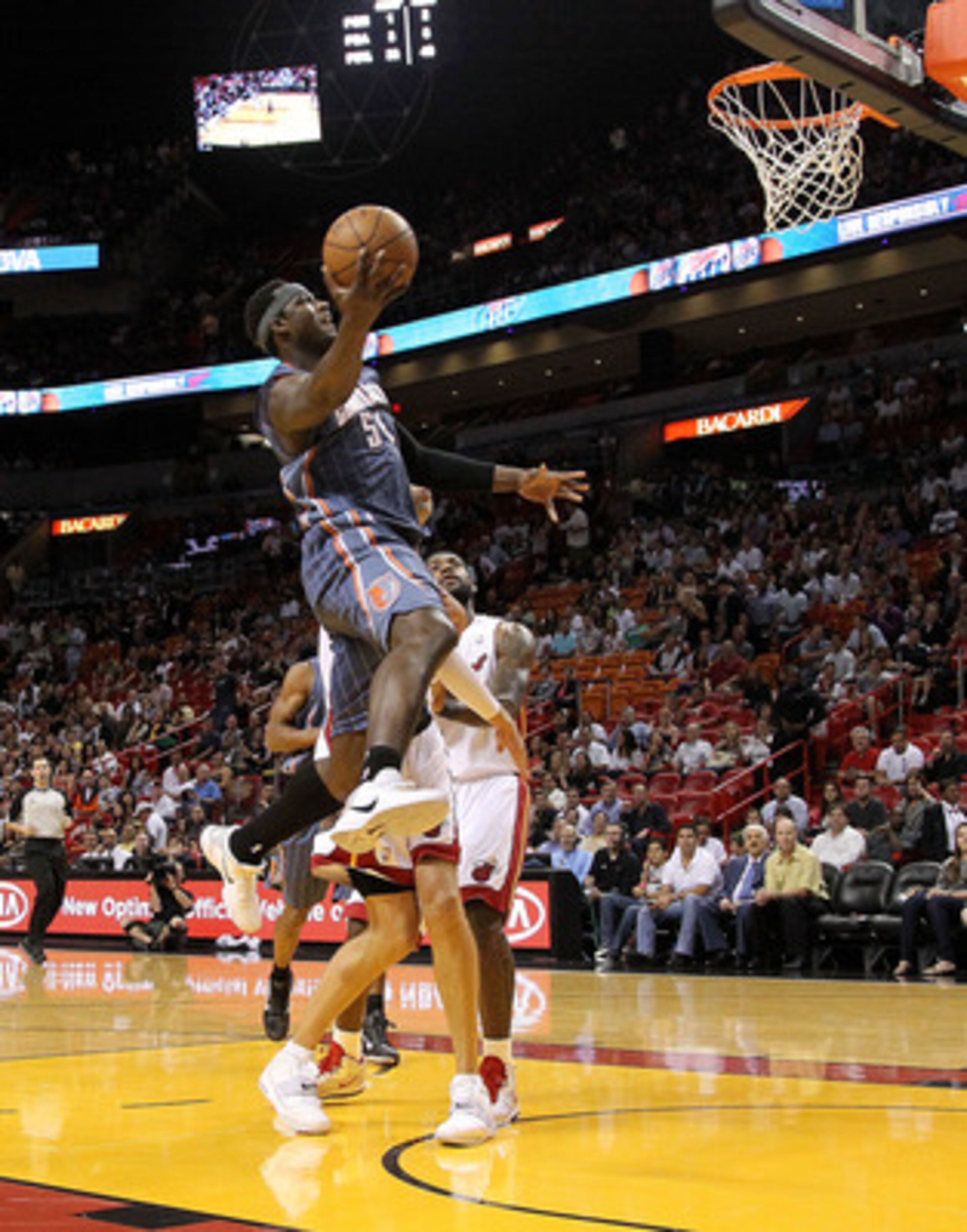 MIAMI, FL - APRIL 08: Kwame Brown #54 of the Charlotte Bobcats drives to the lane during a game against the Miami Heat at American Airlines Arena on April 8, 2011 in Miami, Florida. NOTE TO USER: User expressly acknowledges and agrees that, by downloadin MIAMI, FL - APRIL 08: Kwame Brown #54 of the Charlotte Bobcats drives to the lane during a game against the Miami Heat at American Airlines Arena on April 8, 2011 in Miami, Florida. NOTE TO USER: User expressly acknowledges and agrees that, by downloadin
