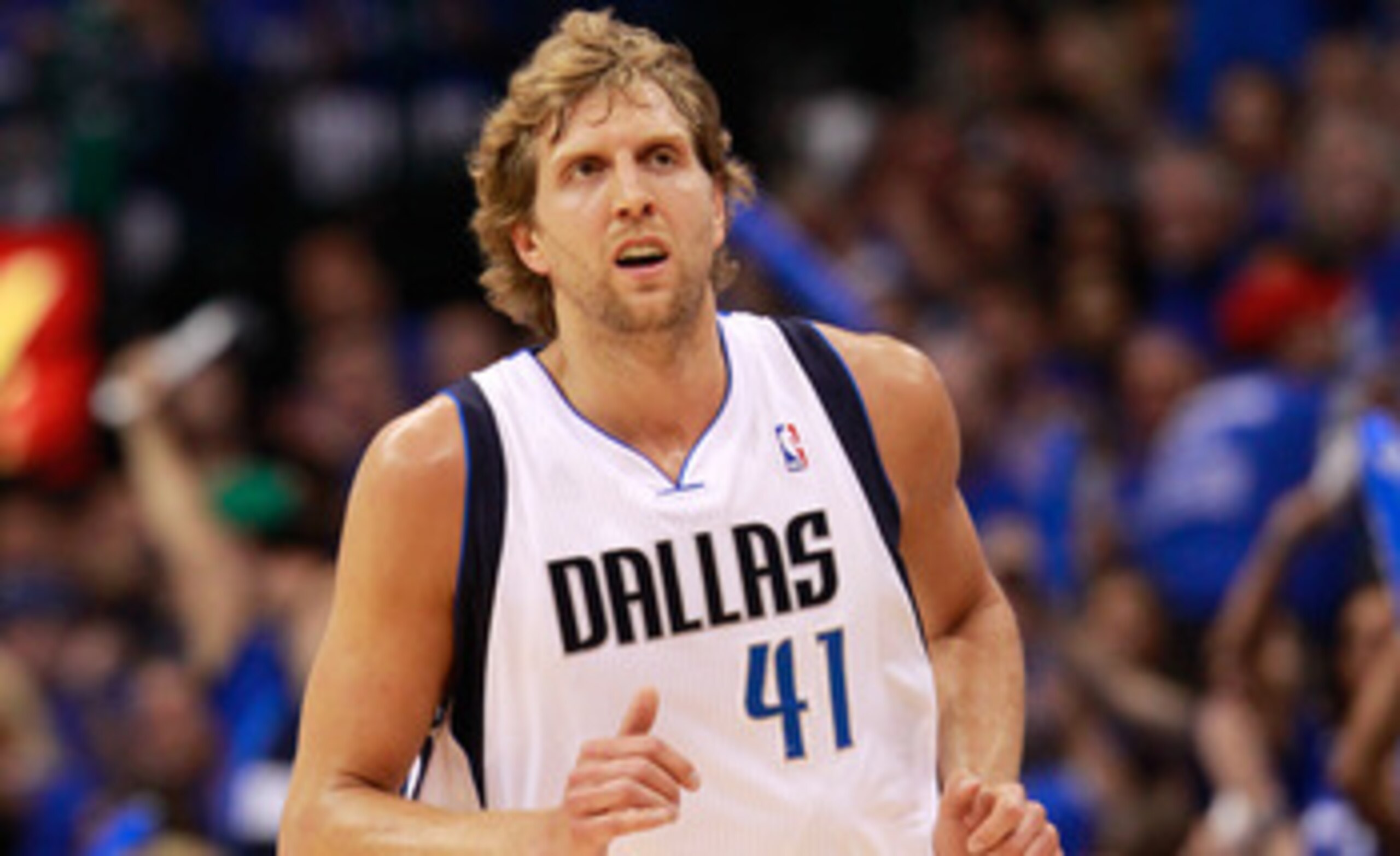 DALLAS, TX - MAY 17:  Dirk Nowitzki #41 of the Dallas Mavericks looks on while taking on the Oklahoma City Thunder in Game One of the Western Conference Finals during the 2011 NBA Playoffs at American Airlines Center on May 17, 2011 in Dallas, Texas. NOTE