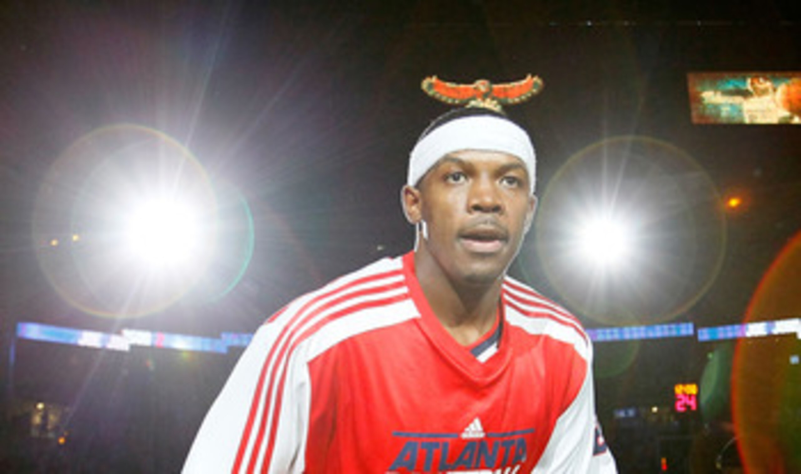 ATLANTA, GA - MAY 12:  Joe Johnson #2 of the Atlanta Hawks walks onto the court during introductions before facing the Chicago Bulls in Game Six of the Eastern Conference Semifinals in the 2011 NBA Playoffs at Phillips Arena on May 12, 2011 in Atlanta, Ge
