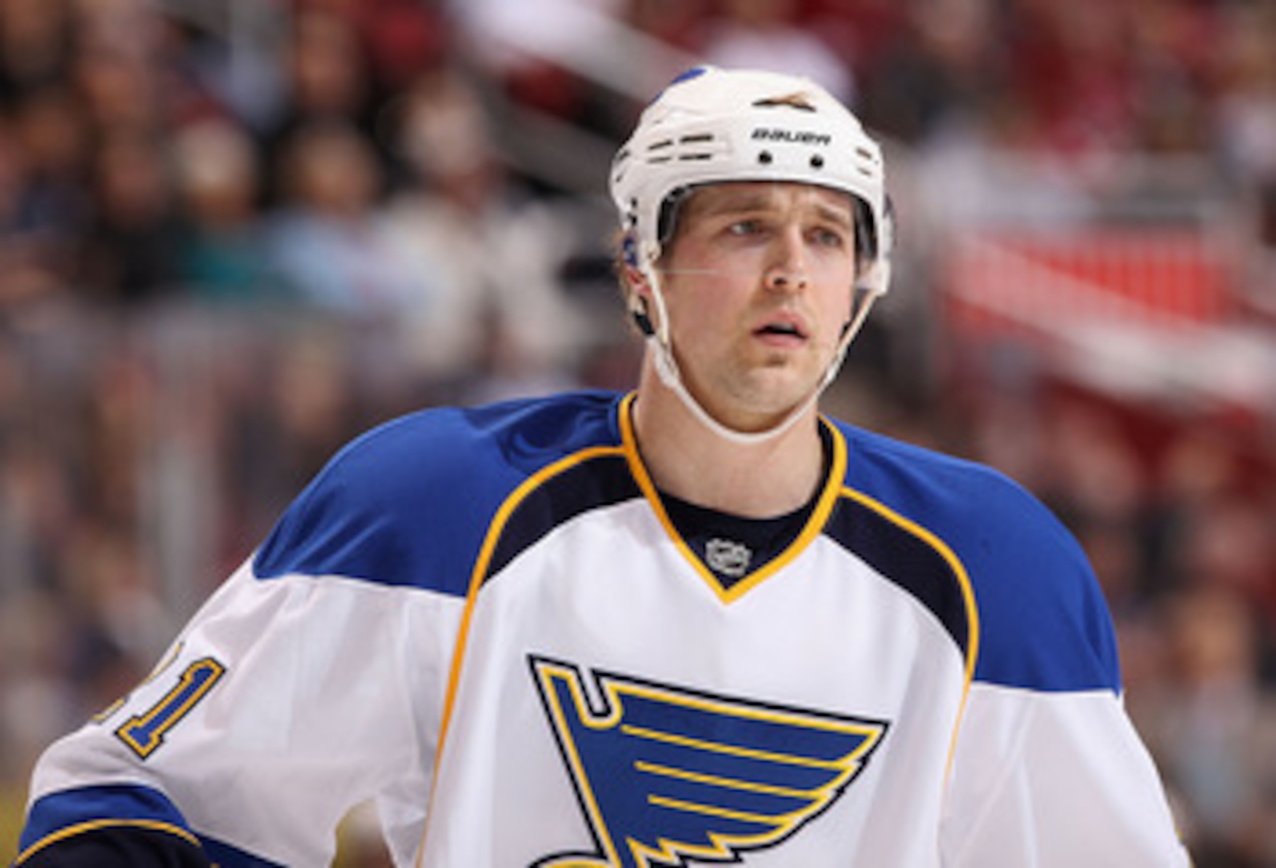 GLENDALE, AZ - MARCH 22:  Patrik Berglund #21 of the St. Louis Blues during the NHL game against the Phoenix Coyotes at Jobing.com Arena on March 22, 2011 in Glendale, Arizona.  The Coyotes defeated the Blues 2-1.  (Photo by Christian Petersen/Getty Image