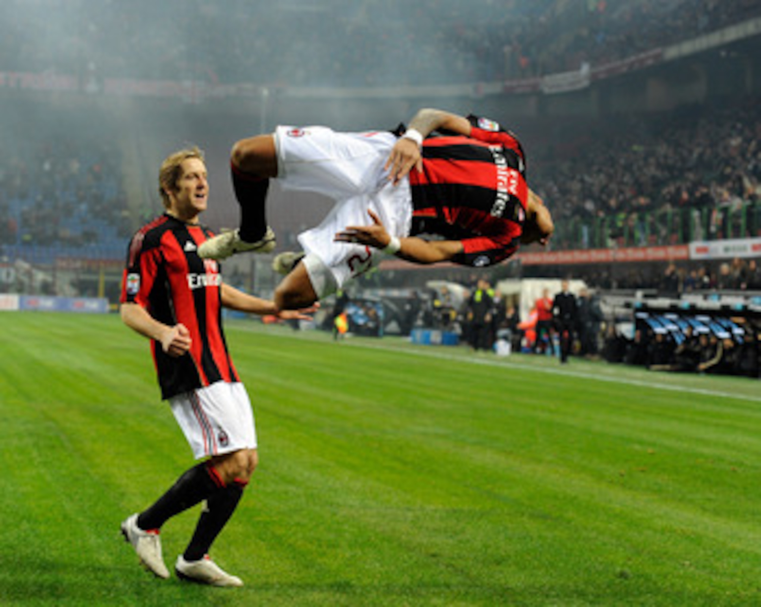 MILAN, ITALY - DECEMBER 04:  Kevin Prince Boateng of AC Milan celebrates scoring the first goal during the Serie A match between Milan and Brescia at Stadio Giuseppe Meazza on December 4, 2010 in Milan, Italy.  (Photo by Claudio Villa/Getty Images)