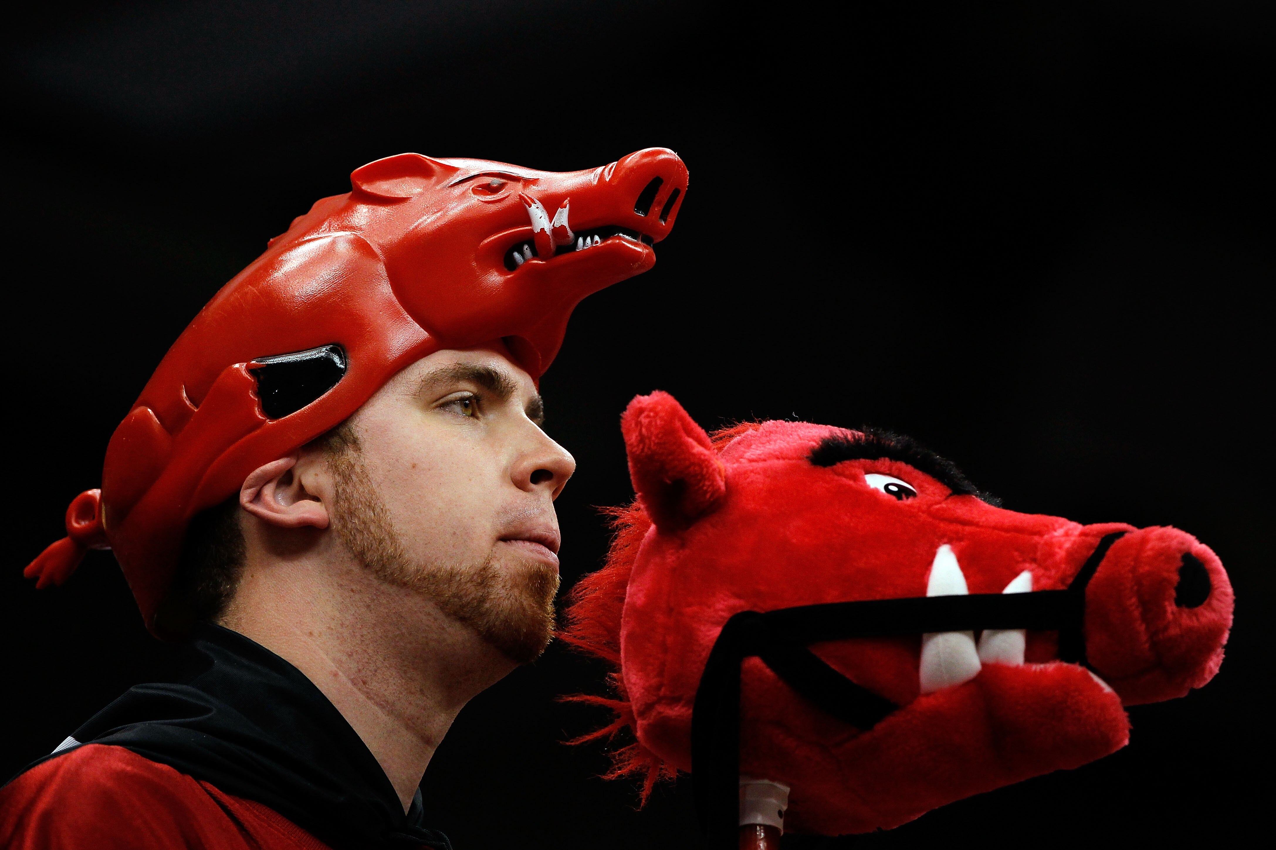 NEW ORLEANS, LA - JANUARY 04:  An Arkansas Razorbacks fan watches in the first half against the Ohio State Buckeyes during the Allstate Sugar Bowl at the Louisiana Superdome on January 4, 2011 in New Orleans, Louisiana.  (Photo by Kevin C. Cox/Getty Image