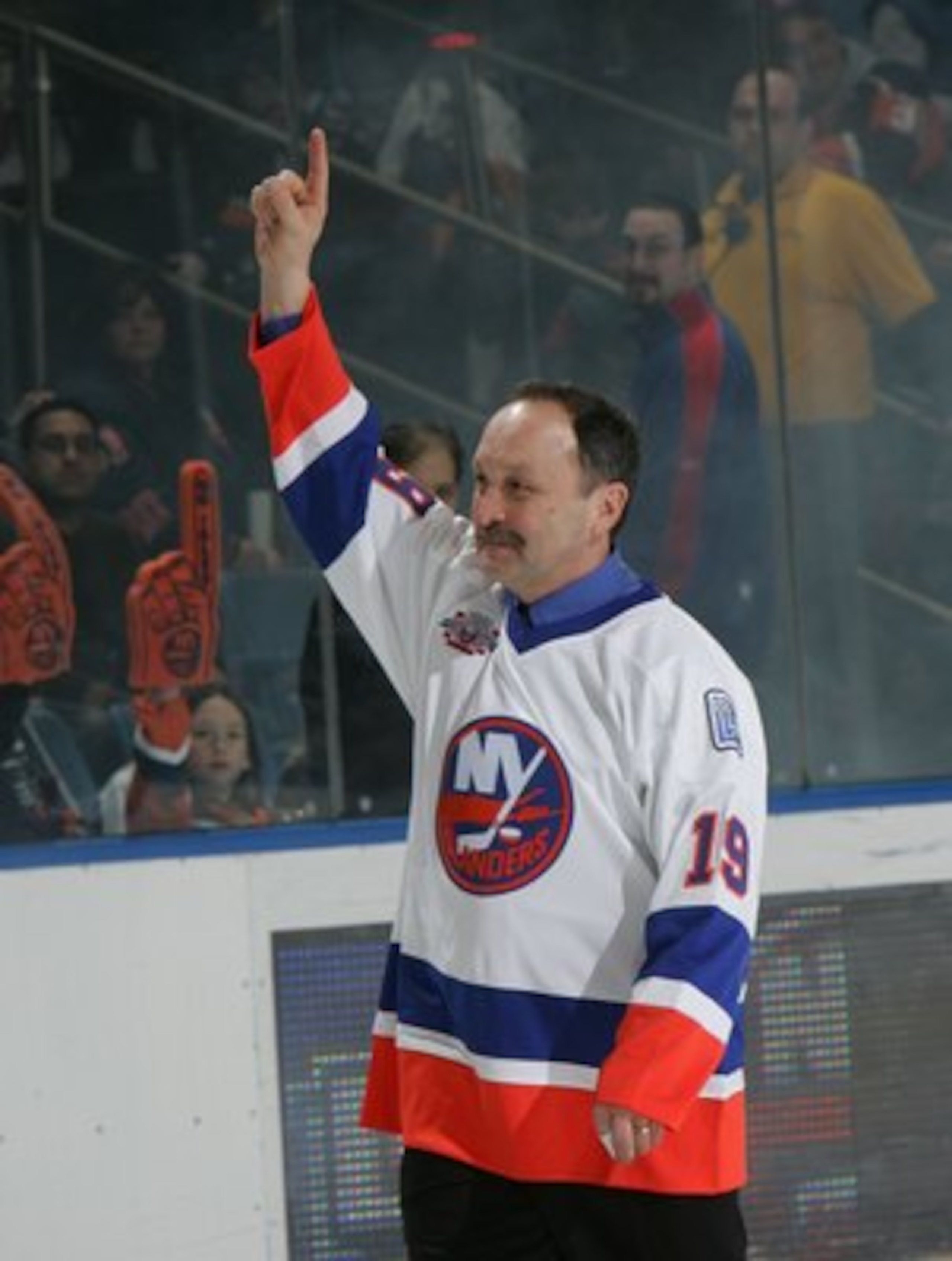 UNIONDALE, NY - MARCH 02:  Bryan Trottier of 'The 'Core of the Four' New York Islanders Stanley Cup championships take part in a ceremony prior to the Islanders game against the Florida Panthers on March 2, 2008 at the Nassau Coliseum in Uniondale, New Yo