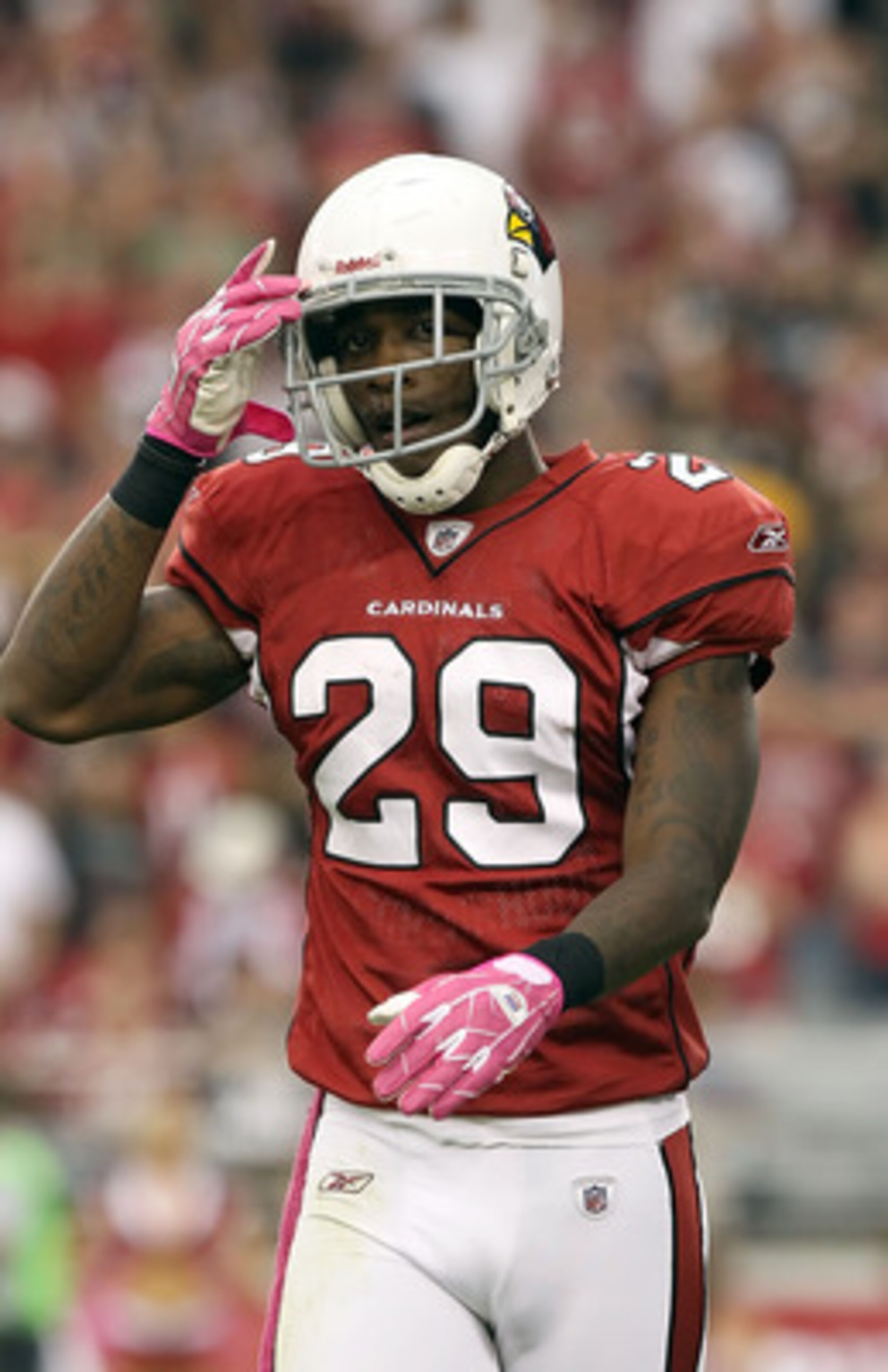 GLENDALE, AZ - OCTOBER 10:  Cornerback Dominique Rodgers-Cromartie #29 of the Arizona Cardinals during the NFL game against the New Orleans Saints at the University of Phoenix Stadium on October 10, 2010 in Glendale, Arizona. The Cardinals defeated the Sa