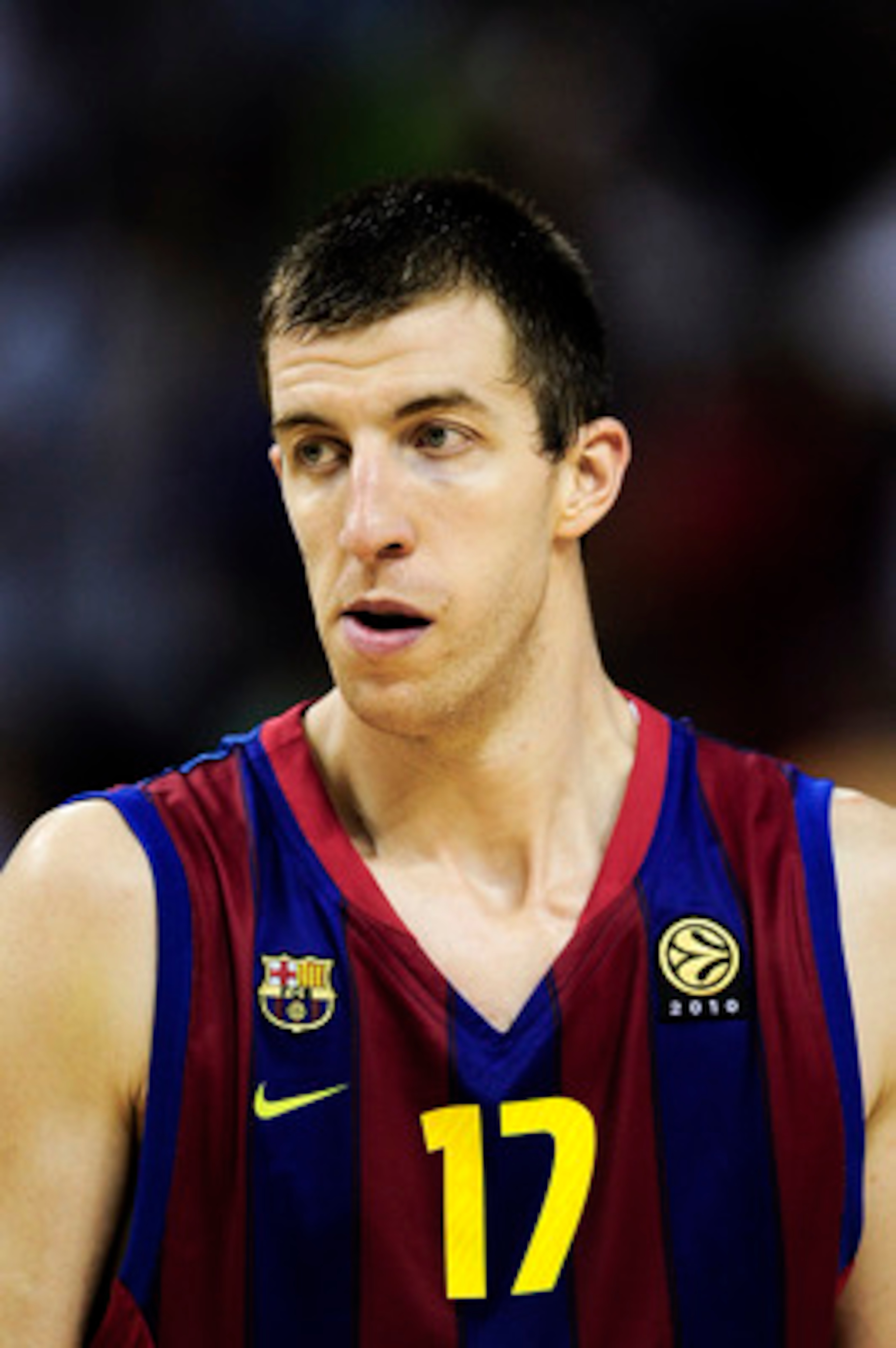 BARCELONA, SPAIN - OCTOBER 07:   Fran Vazquez #17 of the Regal FC Barcelona looks on during the NBA Europe Live match between Los Angeles Lakers and Regal FC Barcelona at the at Palau Blaugrana on October 7, 2010 in Barcelona, Spain.  (Photo by David Ramo