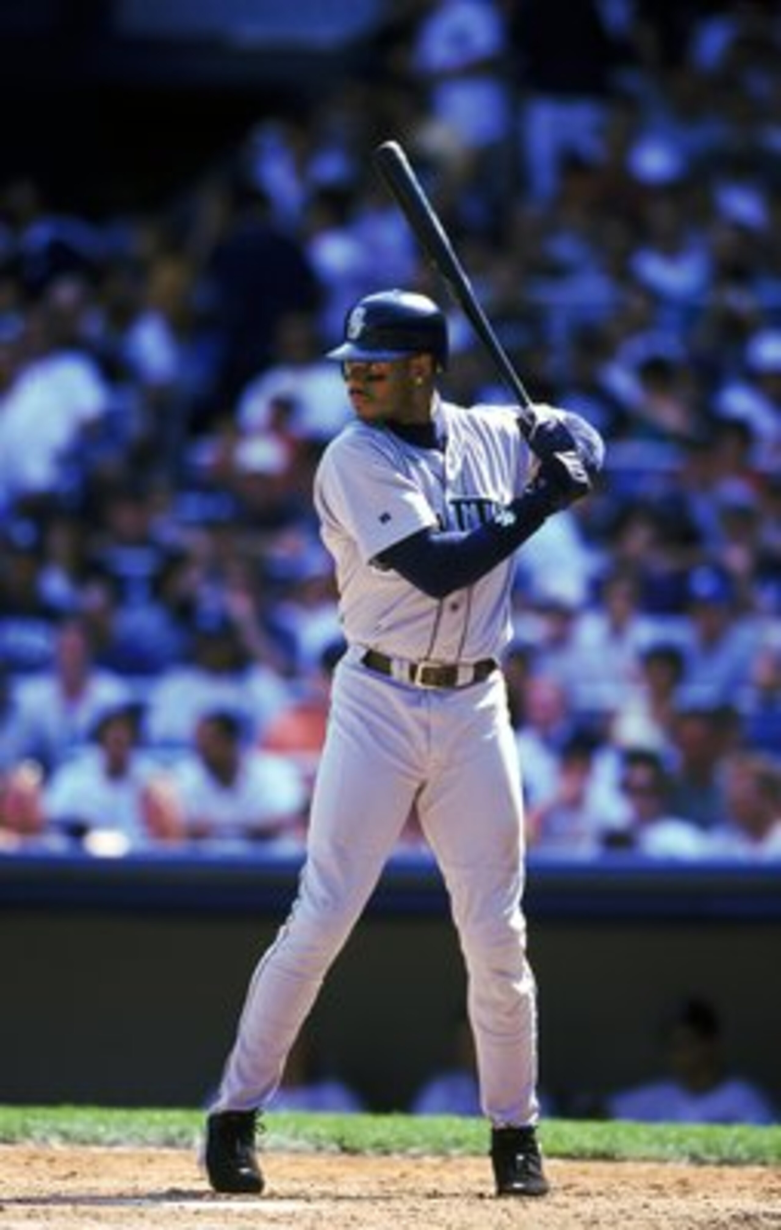 29 Aug 1999: Ken Griffey Jr. #24 of the Seattle Mariners stands ready at the plate during a game against the New York Yankees at the Yankee Stadium in Bronx, New York. The Yankees defeated the Mariners 11-5. Mandatory Credit: Ezra O. Shaw  /Allsport