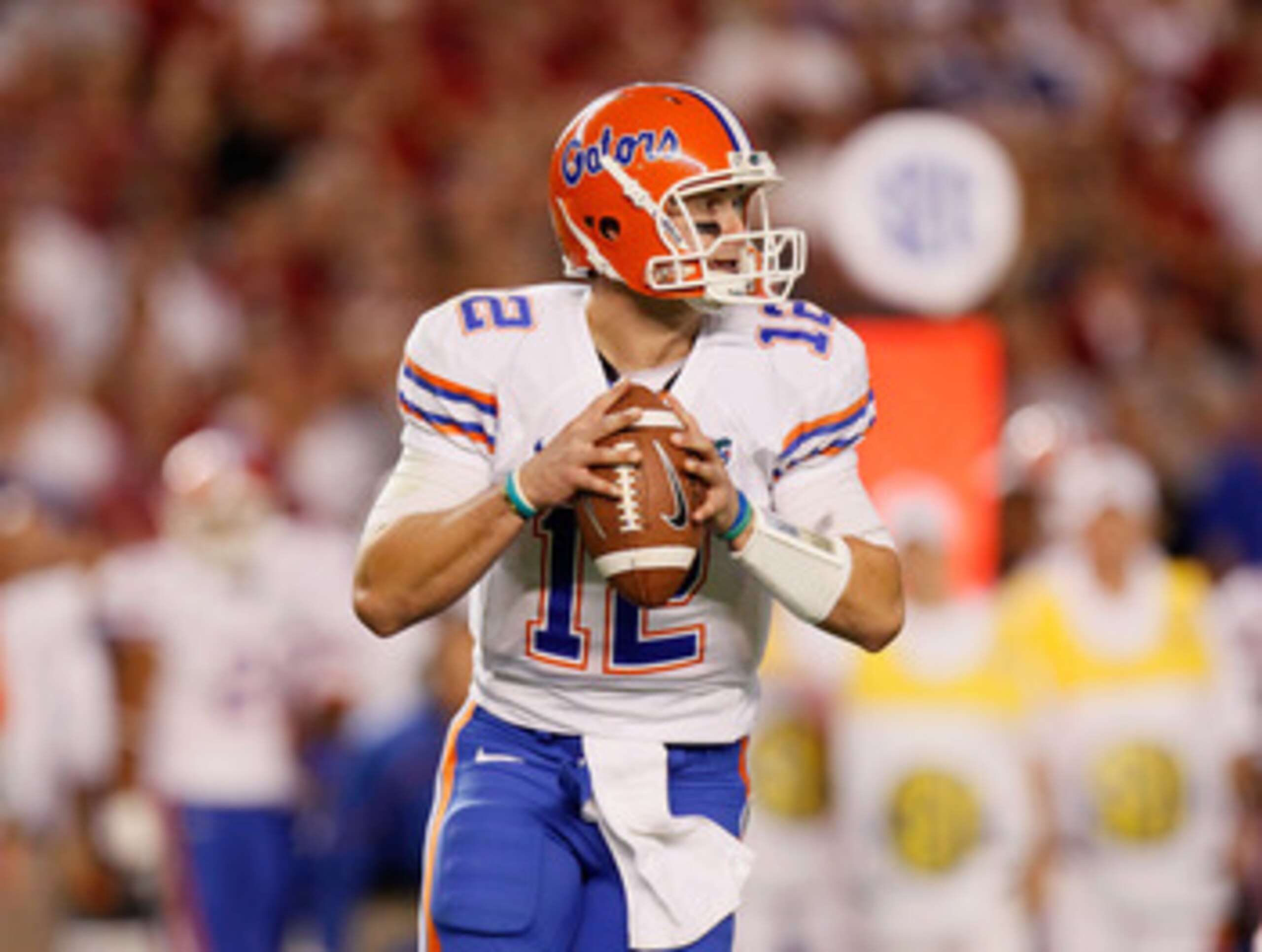 TUSCALOOSA, AL - OCTOBER 02:  Quarterback John Brantley #12 of the Florida Gators against the Alabama Crimson Tide at Bryant-Denny Stadium on October 2, 2010 in Tuscaloosa, Alabama.  (Photo by Kevin C. Cox/Getty Images)