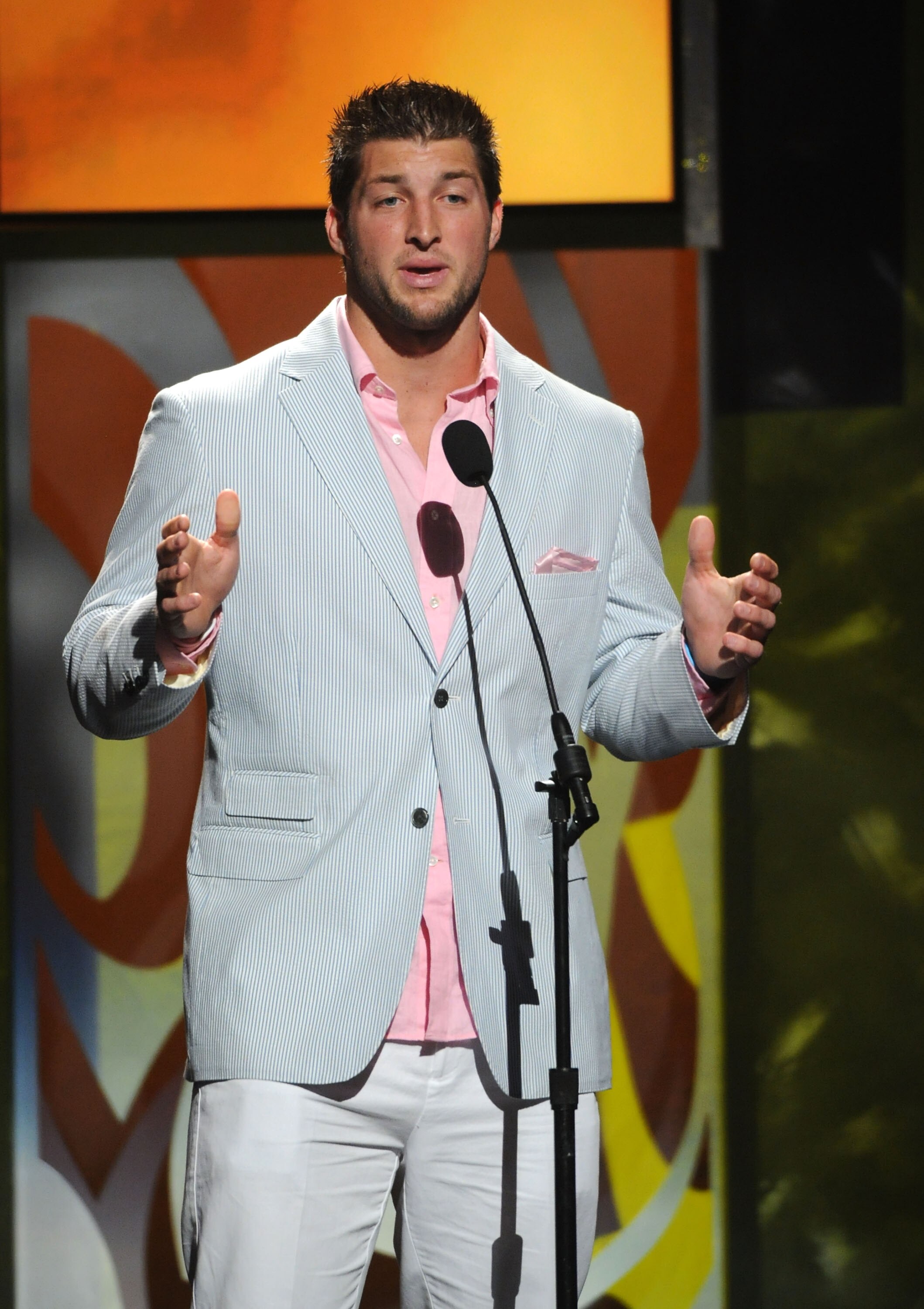 ATLANTA, GA - APRIL 20:  NFL player Tim Tebow speaks onstage at the 42nd Annual GMA Dove Awards at The Fox Theatre on April 20, 2011 in Atlanta City. The show airs on GMC on Sunday April 24th 2011.  (Photo by Rick Diamond/Getty Images for GMA)