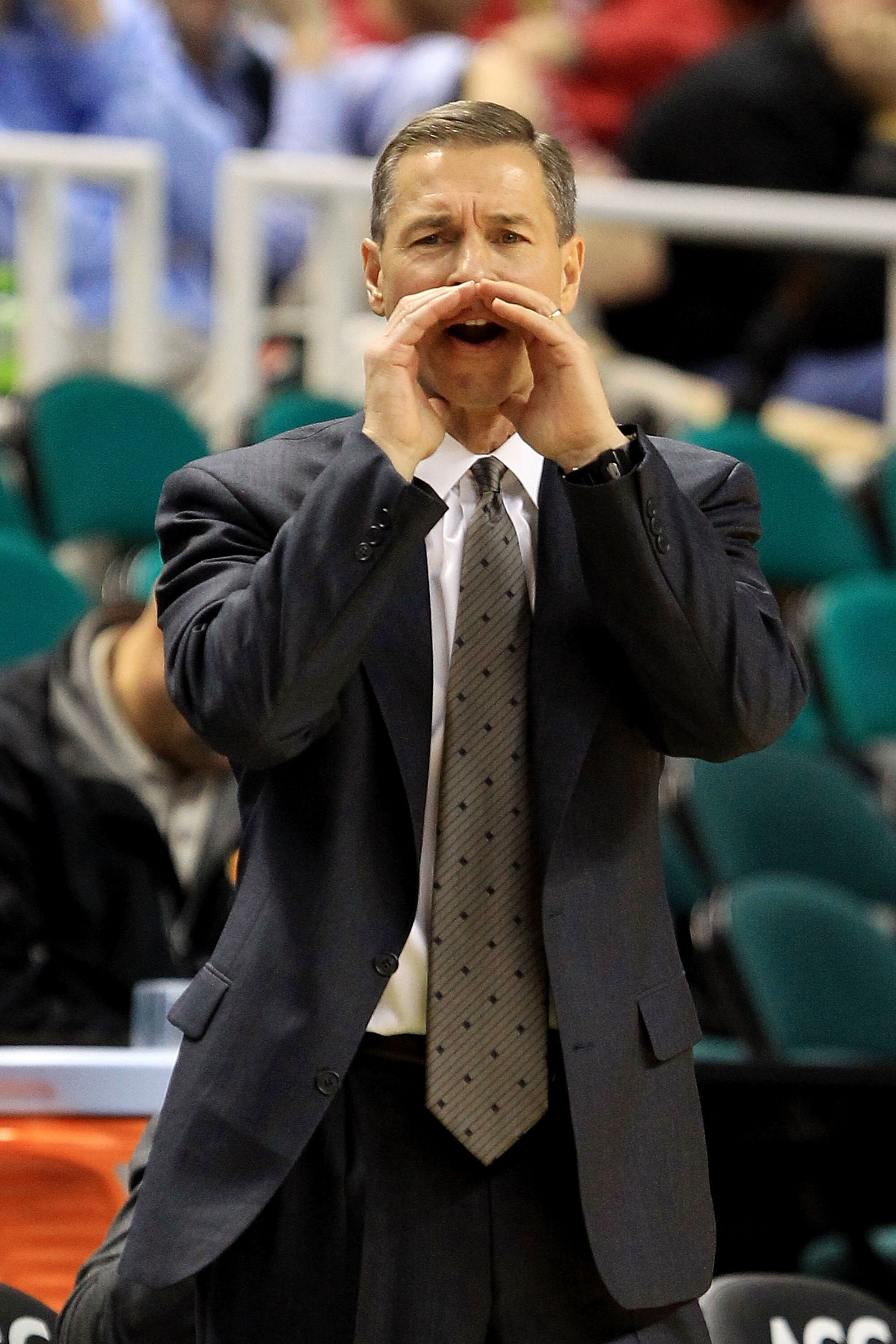 GREENSBORO, NC - MARCH 10: Head coach Jeff Bzdelik of the Wake Forest Demon Deacons communicates with the team while playing against the Boston College Eagles during the first round of the 2011 ACC men's basketball tournament at the Greensboro Coliseum o GREENSBORO, NC - MARCH 10: Head coach Jeff Bzdelik of the Wake Forest Demon Deacons communicates with the team while playing against the Boston College Eagles during the first round of the 2011 ACC men's basketball tournament at the Greensboro Coliseum o