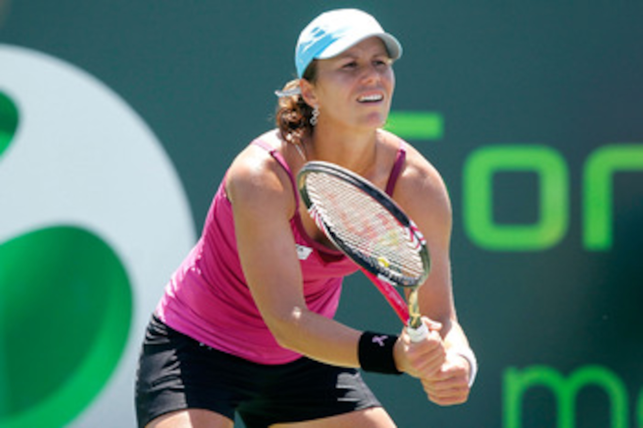 KEY BISCAYNE, FL - MARCH 23:  Varvara Lepchenko readies for a return against Coco Vandeweghe during the Sony Ericsson Open at Crandon Park Tennis Center on March 23, 2011 in Key Biscayne, Florida.  (Photo by Matthew Stockman/Getty Images)