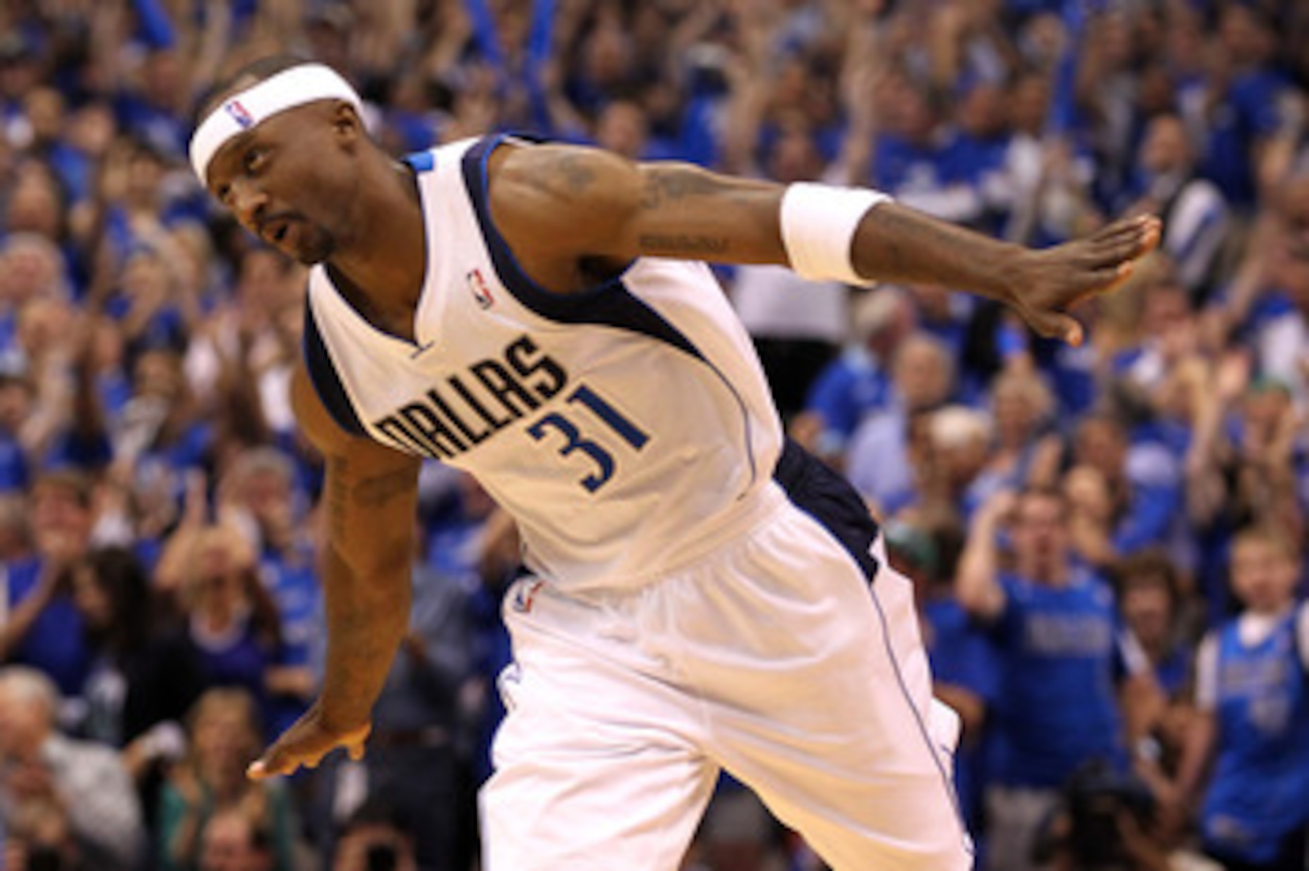 DALLAS, TX - MAY 17:  Jason Terry #31 of the Dallas Mavericks reacts while taking on the Oklahoma City Thunder in Game One of the Western Conference Finals during the 2011 NBA Playoffs at American Airlines Center on May 17, 2011 in Dallas, Texas. NOTE TO 
