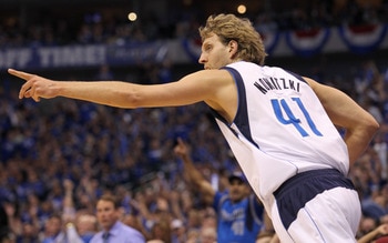 OKLAHOMA CITY, OK - MAY 23:  Dirk Nowitzki #41 of the Dallas Mavericks reacts in the second quarter while taking on the Oklahoma City Thunder in Game Four of the Western Conference Finals during the 2011 NBA Playoffs at Oklahoma City Arena on May 23, 2011
