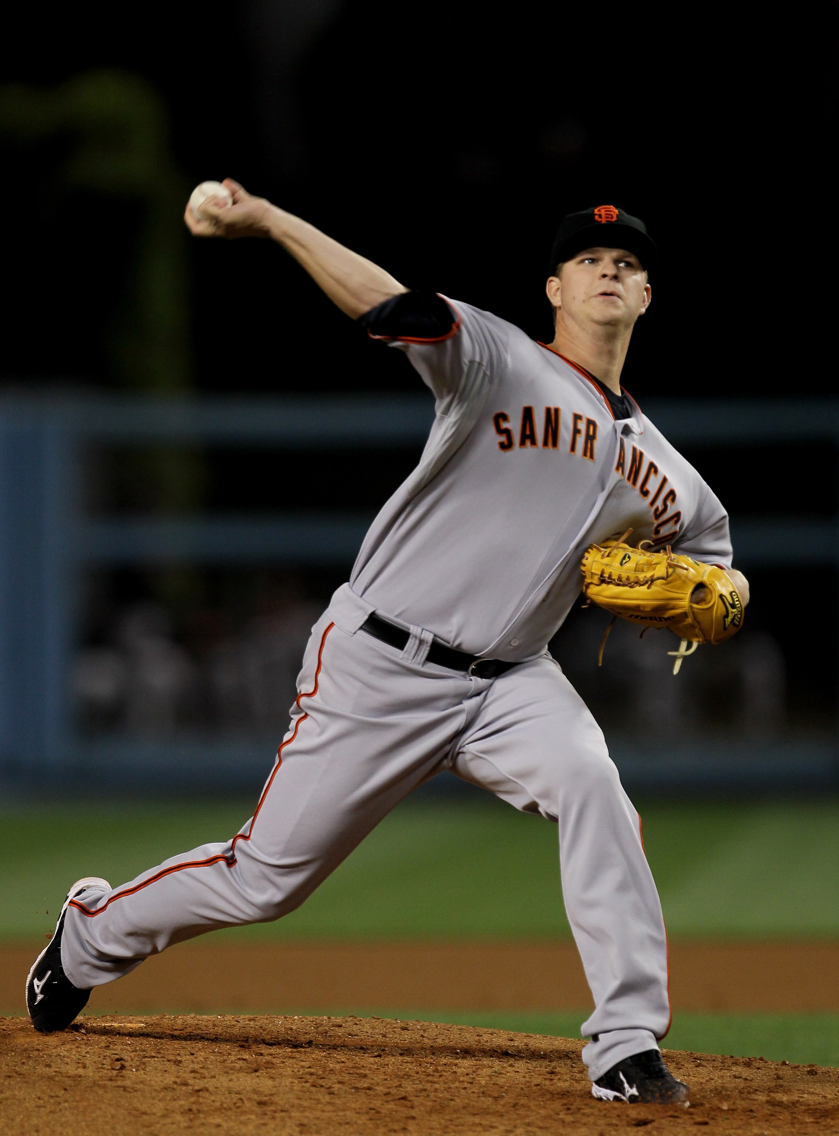 LOS ANGELES, CA - MAY 18:  Matt Cain #18 of the San Francisco Giants throws a pitch against the Los Angeles Dodgers on May 18, 2011 at Dodger Stadium in Los Angeles, California.  (Photo by Stephen Dunn/Getty Images)