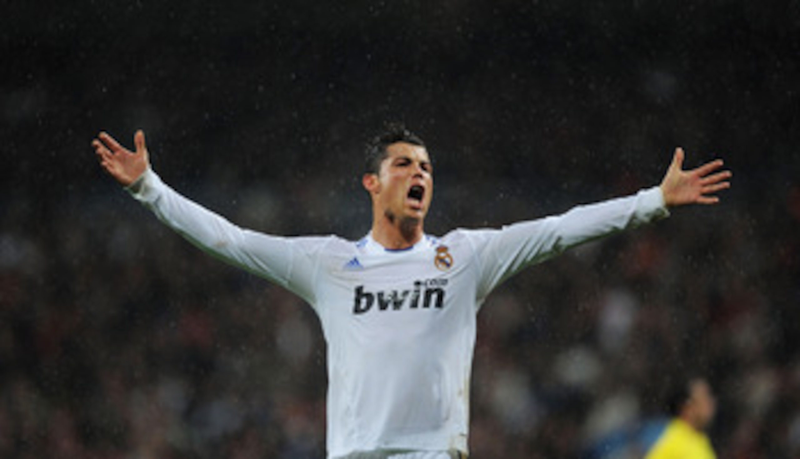 MADRID, SPAIN - FEBRUARY 19: Cristiano Ronaldo of Real Madrid reacts during the  La Liga match between Real Madrid and Levante at Estadio Santiago Bernabeu on February 19, 2011 in Madrid, Spain.  (Photo by Denis Doyle/Getty Images)