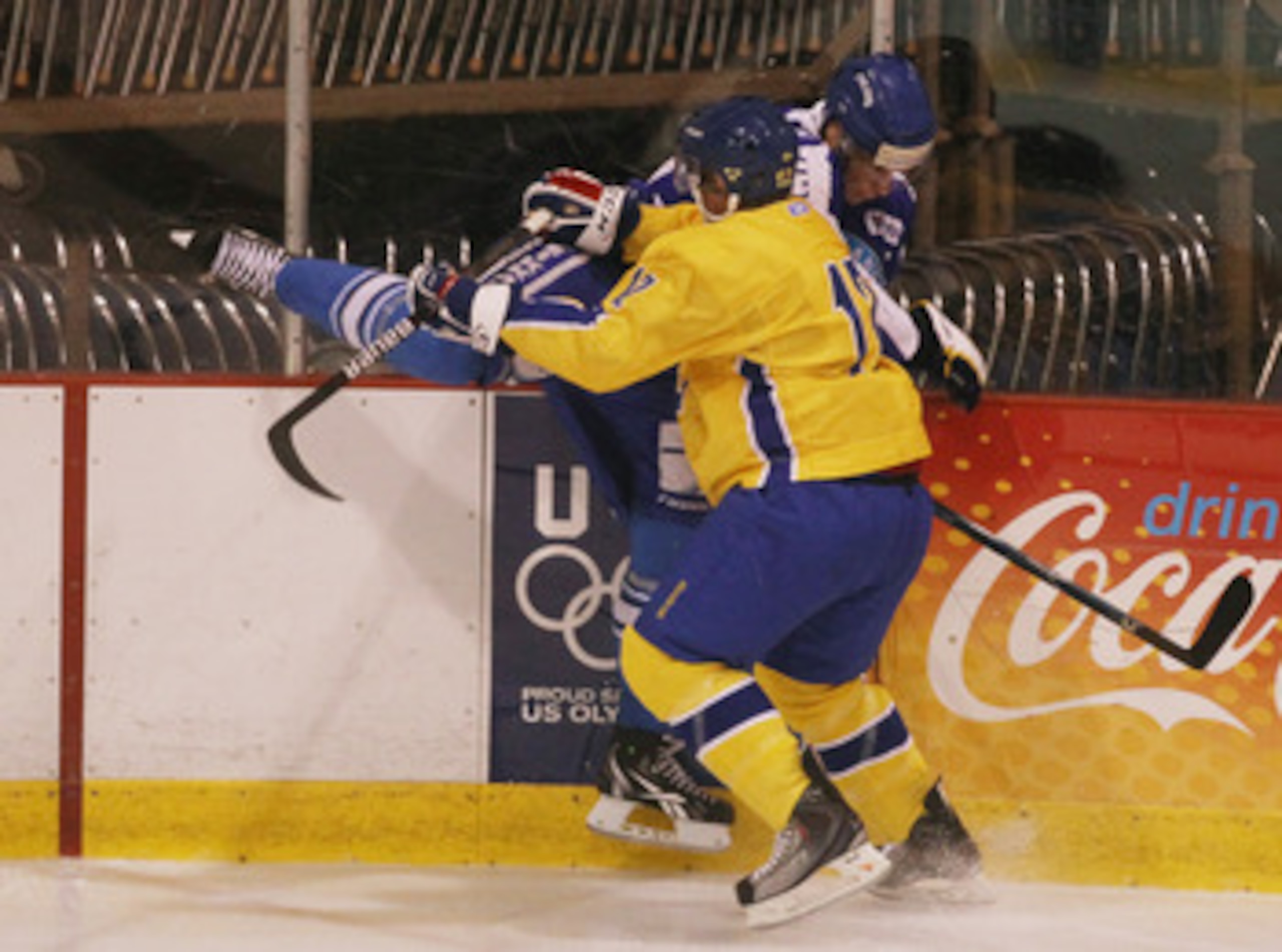 LAKE PLACID, NY - AUGUST 05: Jonnas Nattinen #29 of Team Finland is hit into the boards by Gabriel Landeskog #12 of Team Sweden at the USA Hockey National Evaluation Camp on August 5, 2010 in Lake Placid, New York. (Photo by Bruce Bennett/Getty Images) LAKE PLACID, NY - AUGUST 05: Jonnas Nattinen #29 of Team Finland is hit into the boards by Gabriel Landeskog #12 of Team Sweden at the USA Hockey National Evaluation Camp on August 5, 2010 in Lake Placid, New York. (Photo by Bruce Bennett/Getty Images)
