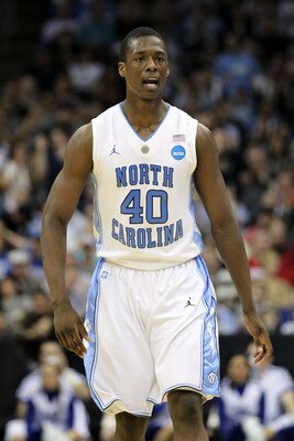 NEWARK, NJ - MARCH 27:  Harrison Barnes #40 of the North Carolina Tar Heels reacts after a play during the second half of the game against the Kentucky Wildcats in the east regional final of the 2011 NCAA men's basketball tournament at Prudential Center o