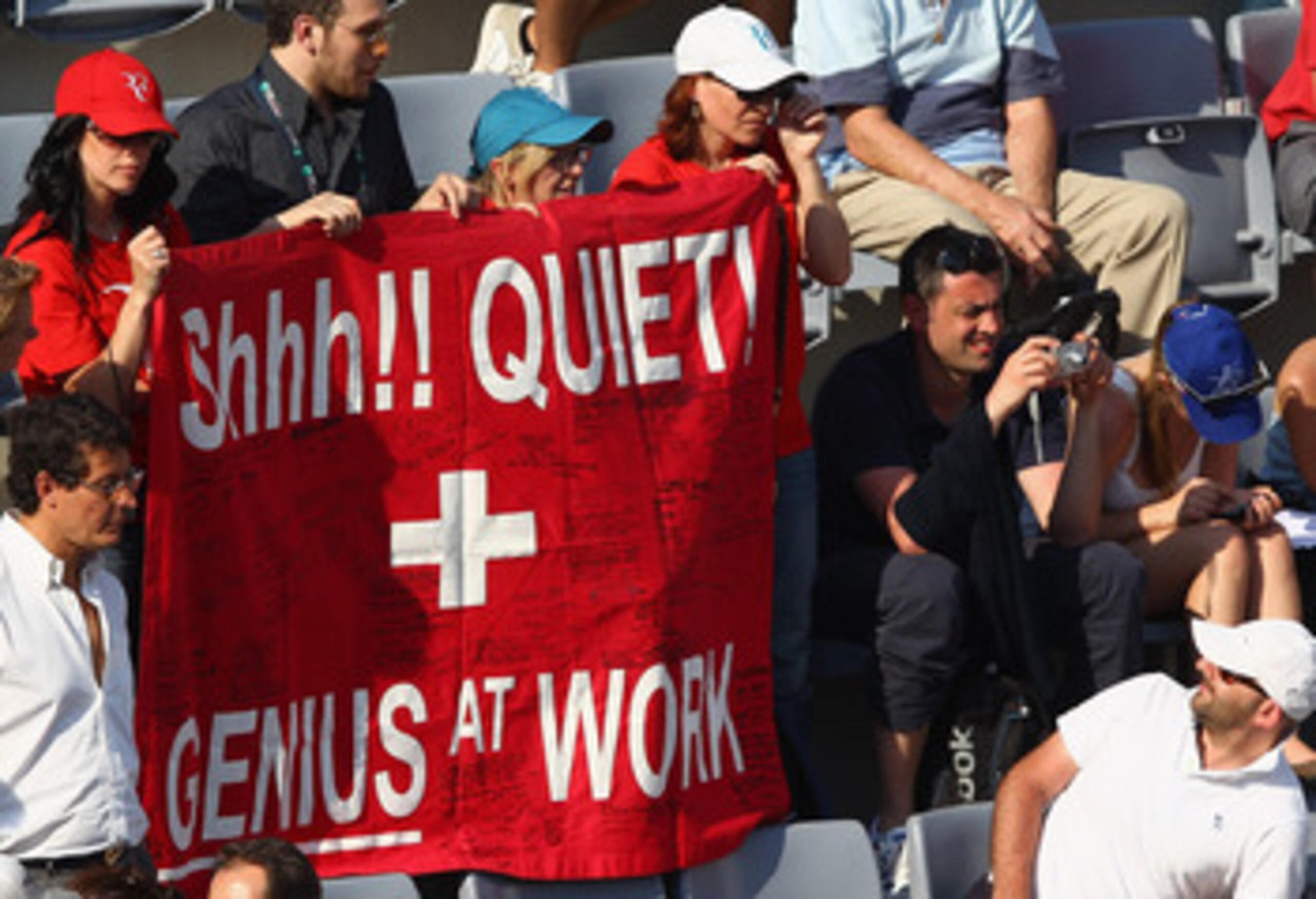 ROME, ITALY - MAY 12:  Swiss  Roger Federer fans display a banner during his third round match against Richard Gasquet of France during day five of the Internazoinali BNL D'Italia at the Foro Italico Tennis Centre on May 12, 2011 in Rome, Italy.  (Photo b