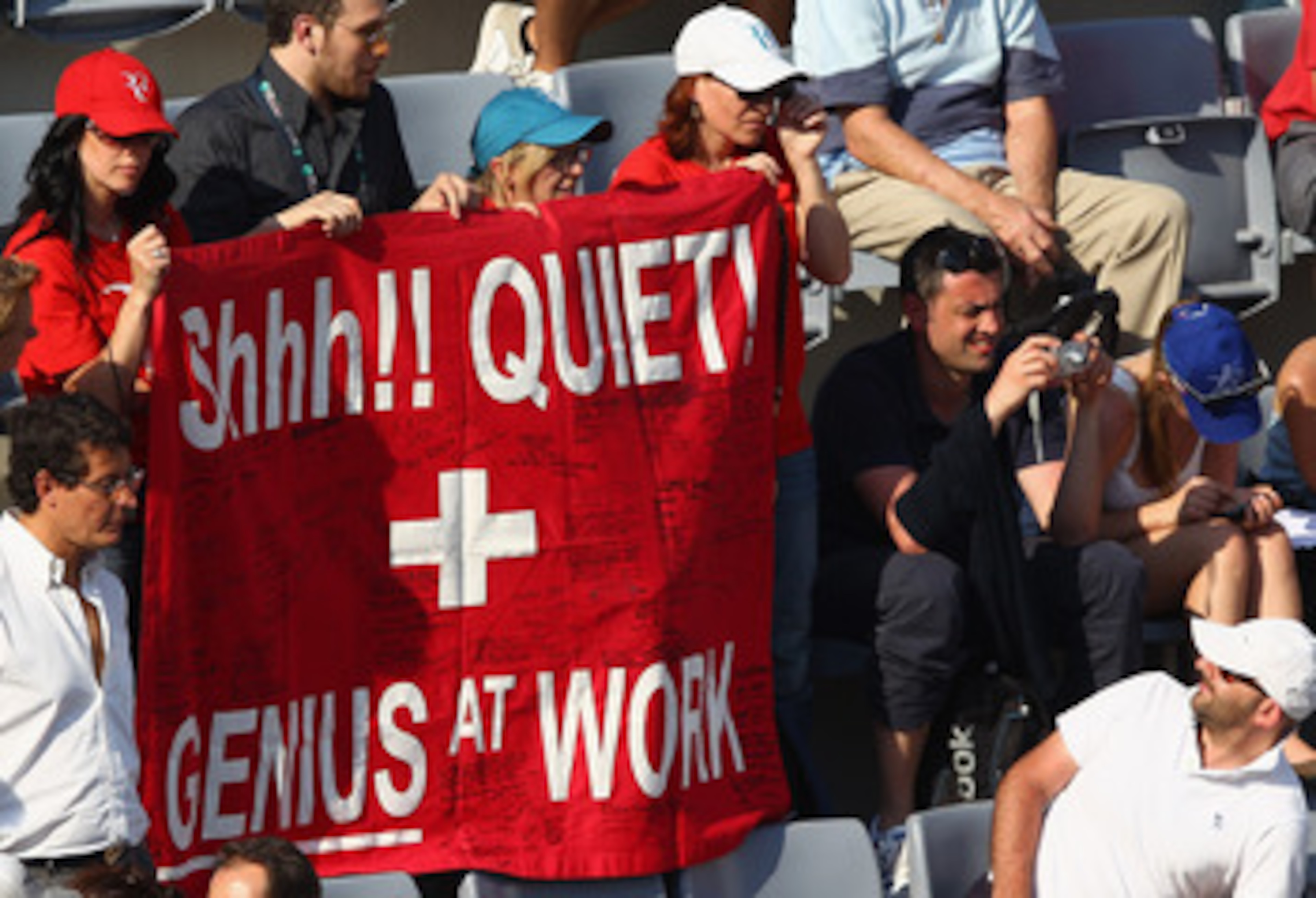 ROME, ITALY - MAY 12:  Swiss  Roger Federer fans display a banner during his third round match against Richard Gasquet of France during day five of the Internazoinali BNL D'Italia at the Foro Italico Tennis Centre on May 12, 2011 in Rome, Italy.  (Photo b
