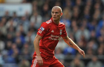 LIVERPOOL, ENGLAND - OCTOBER 17:  Paul Konchesky of Liverpool in action during the Barclays Premier League match between Everton and Liverpool at Goodison Park on October 17, 2010 in Liverpool, England.  (Photo by Michael Regan/Getty Images)