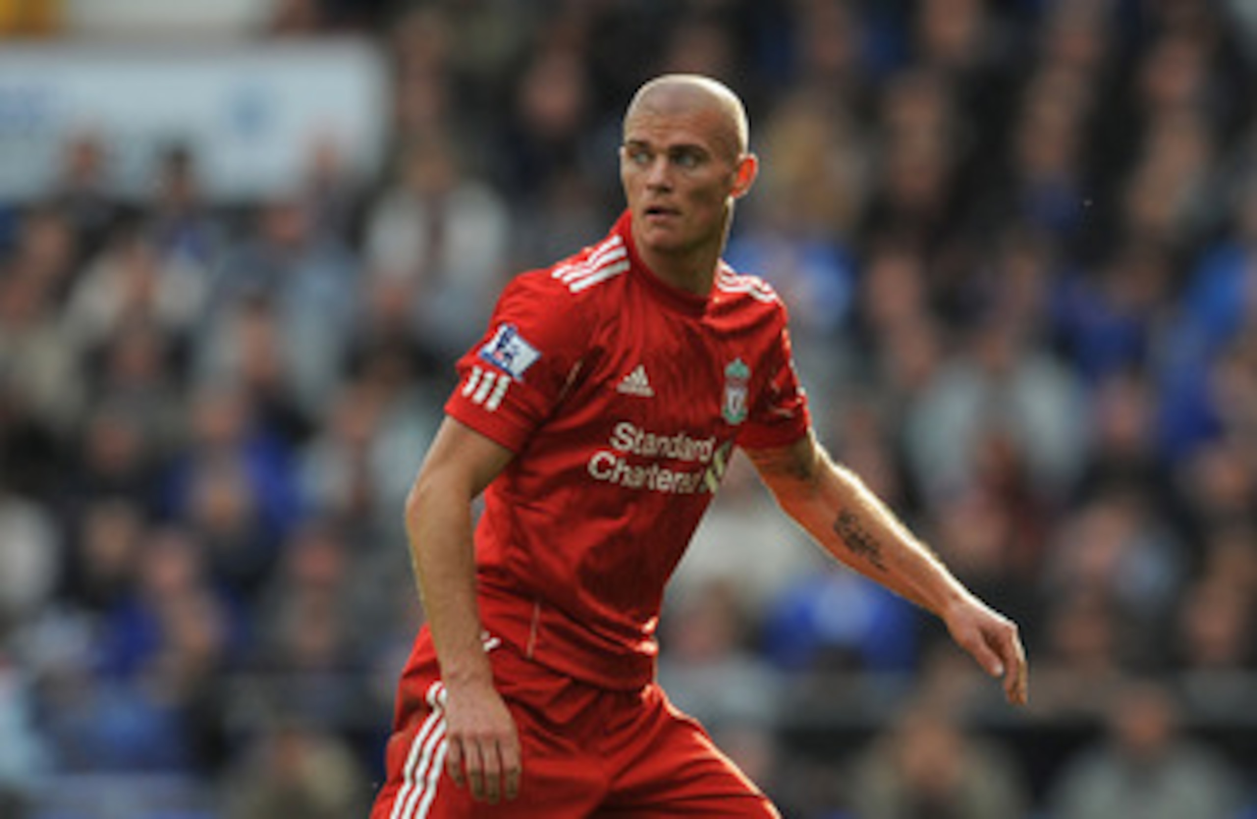LIVERPOOL, ENGLAND - OCTOBER 17: Paul Konchesky of Liverpool in action during the Barclays Premier League match between Everton and Liverpool at Goodison Park on October 17, 2010 in Liverpool, England. (Photo by Michael Regan/Getty Images) LIVERPOOL, ENGLAND - OCTOBER 17: Paul Konchesky of Liverpool in action during the Barclays Premier League match between Everton and Liverpool at Goodison Park on October 17, 2010 in Liverpool, England. (Photo by Michael Regan/Getty Images)