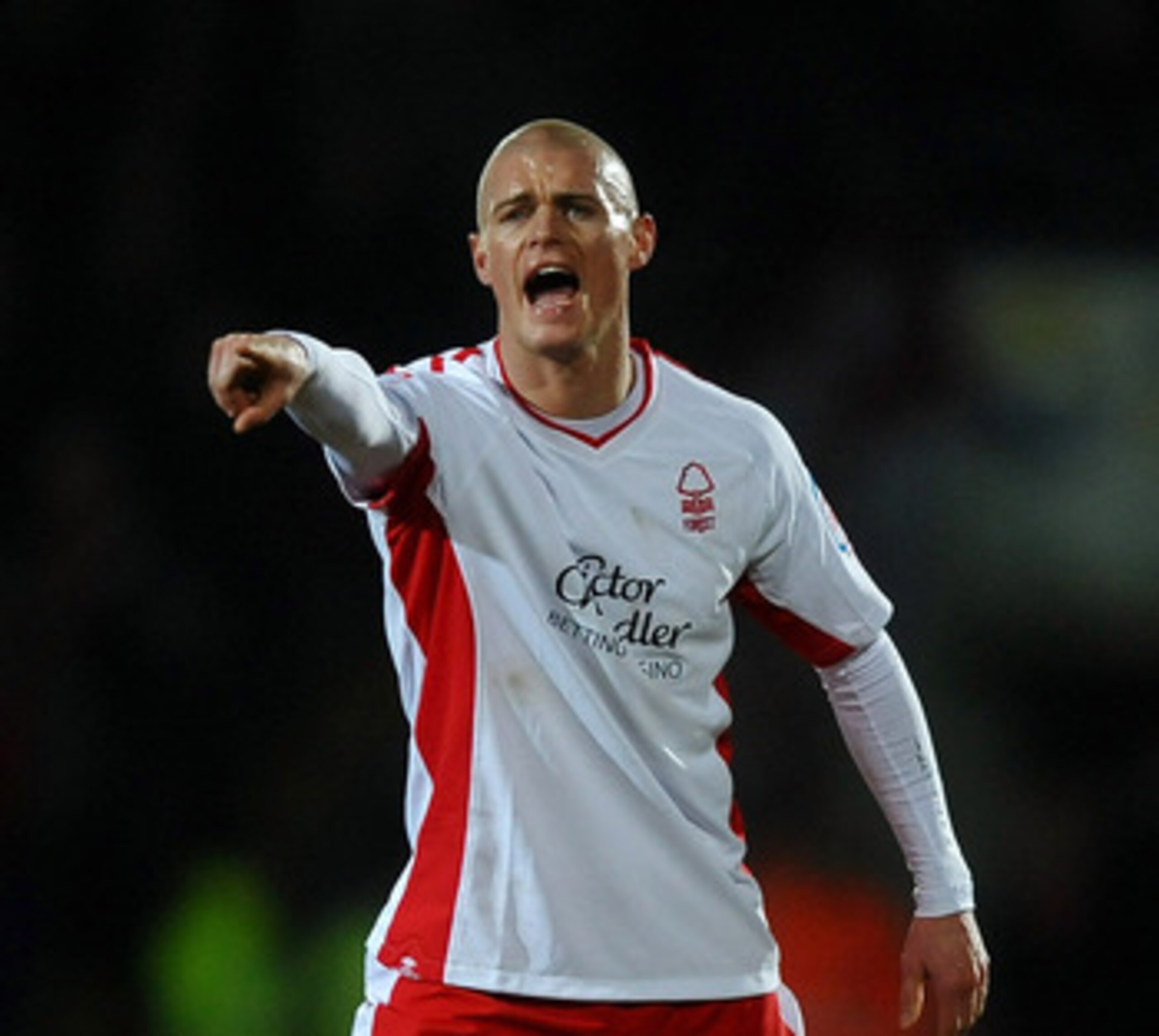 SCUNTHORPE, ENGLAND - FEBRUARY 16: Paul Konchesky of Nottingham Forest shouts during the npower Championship match between Scunthorpe United and Nottingham Forest at Glanford Park on February 16, 2011 in Scunthorpe, England. (Photo by Laurence Griffiths SCUNTHORPE, ENGLAND - FEBRUARY 16: Paul Konchesky of Nottingham Forest shouts during the npower Championship match between Scunthorpe United and Nottingham Forest at Glanford Park on February 16, 2011 in Scunthorpe, England. (Photo by Laurence Griffiths