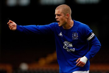 LONDON, ENGLAND - MAY 13:  Jake Bidwell of Everton issues instructions to his team-mates during the Premier Academy League Final match between Fulham and Everton at Craven Cottage on May 13, 2011 in London, England.  (Photo by Dan Istitene/Getty Images)