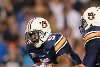 AUBURN, AL - SEPTEMBER 18:  Cameron Newton #2 and Michael Dyer #5 of the Auburn Tigers against the Clemson Tigers at Jordan-Hare Stadium on September 18, 2010 in Auburn, Alabama.  (Photo by Kevin C. Cox/Getty Images)