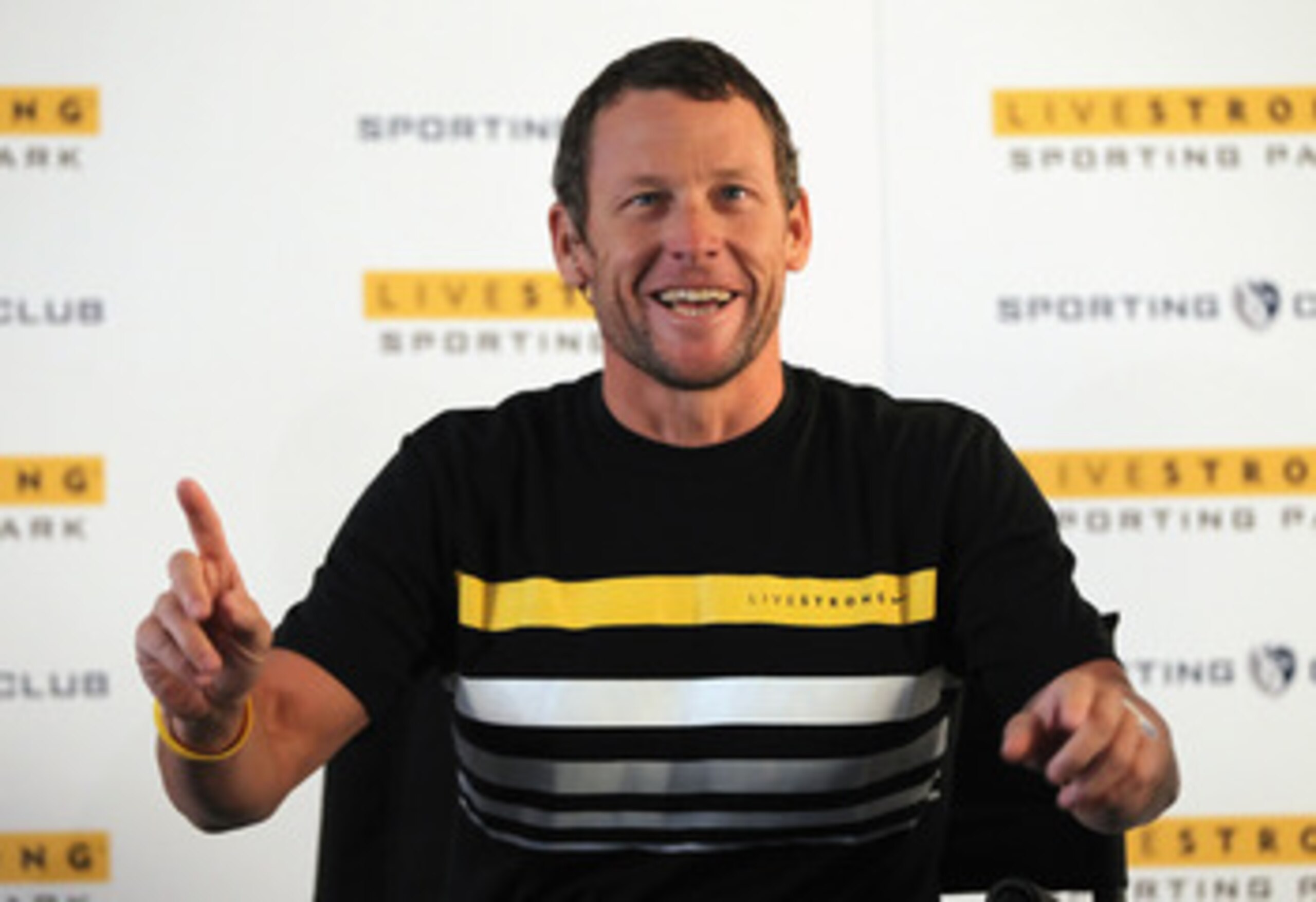 KANSAS CITY, KS - MARCH 08:  Champion cyclist, cancer survivor, and Livestrong founder Lance Armstrong addresses the media during a press conference to announce the naming rights of a new stadium to be called Livestrong Sporting Park to host Sporting Kans