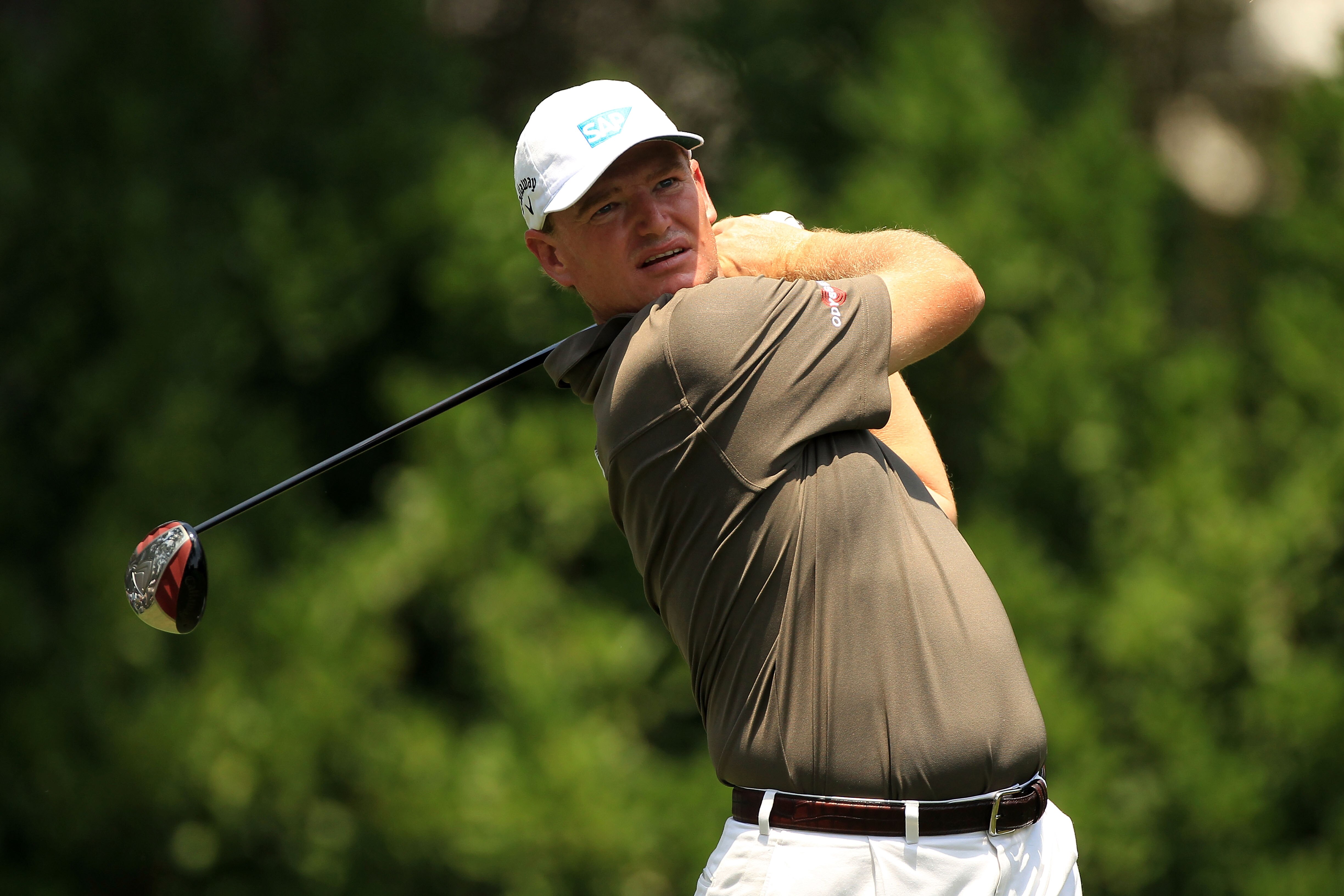 PONTE VEDRA BEACH, FL - MAY 13:  Ernie Els of South Africa hits his tee shot on the 11th hole during the second round of THE PLAYERS Championship held at THE PLAYERS Stadium course at TPC Sawgrass on May 13, 2011 in Ponte Vedra Beach, Florida.  (Photo by