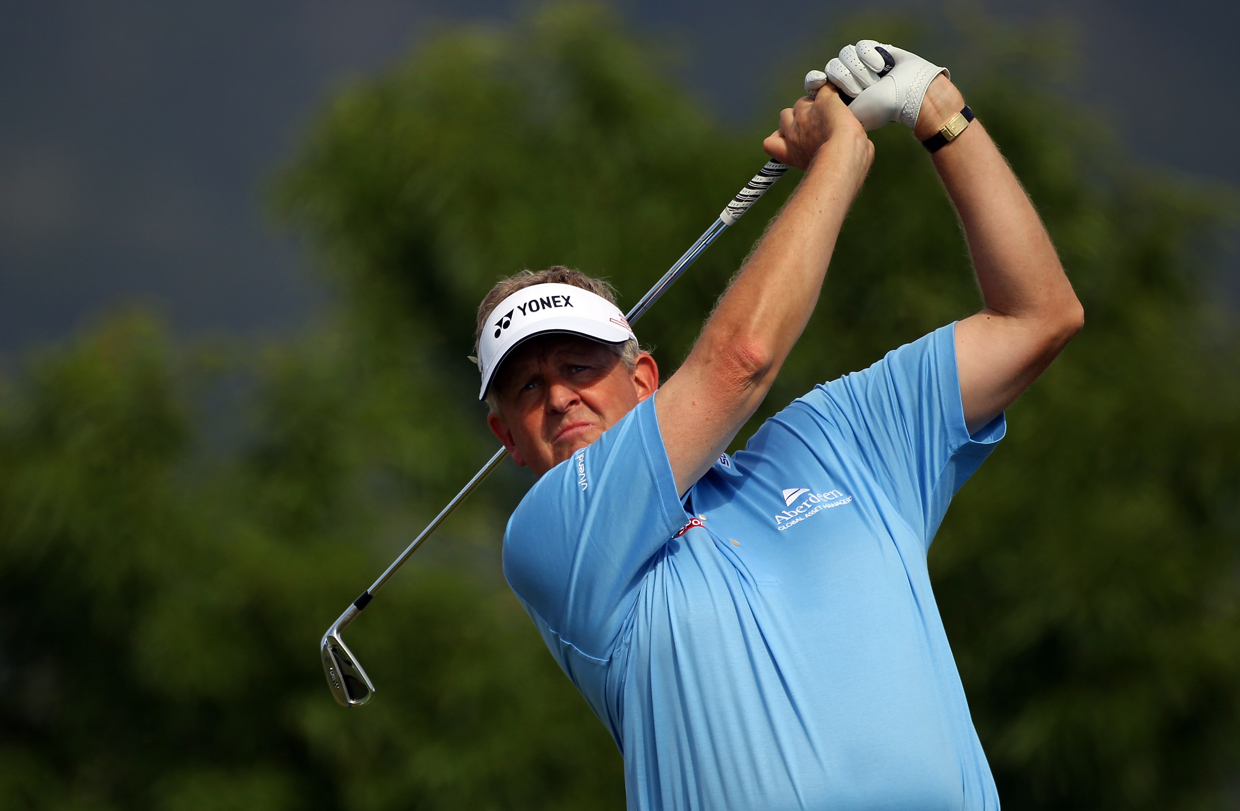 MALLORCA, SPAIN - MAY 12:  Colin Montgomerie of Scotland tees off on the 13th hole during day one of the Iberdrola Open at Pula Golf Club on May 12, 2011 in Mallorca, Spain.  (Photo by Julian Finney/Getty Images)