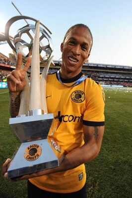 PRETORIA, SOUTH AFRICA - JULY 25, Josta Dladla of Kaiser Chiefs celebrates with the trophy during the final of the 2009 Vodacom Challenge match between Kaizer Chiefs and Manchester City at Loftus Versfeld Stadium on July 25, 2009 in Pretoria, South Africa