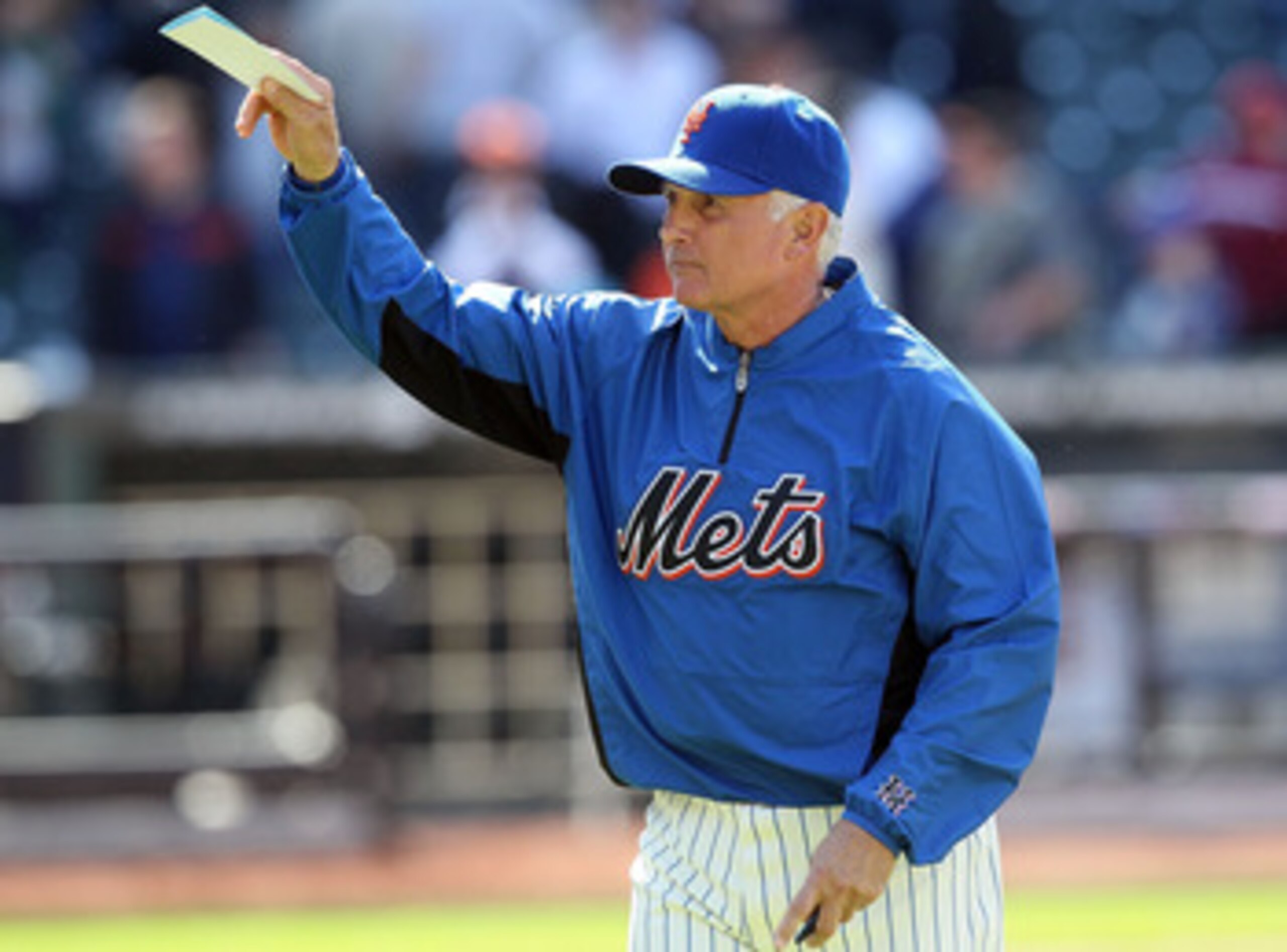 NEW YORK, NY - MAY 05:  Manager Terry Collins of the New York Mets looks on after the game against the San Francisco Giants on May 5, 2011 at Citi Field in the Flushing neighborhood of the Queens borough of New York City. The Mets defeated the Giants 5-2.