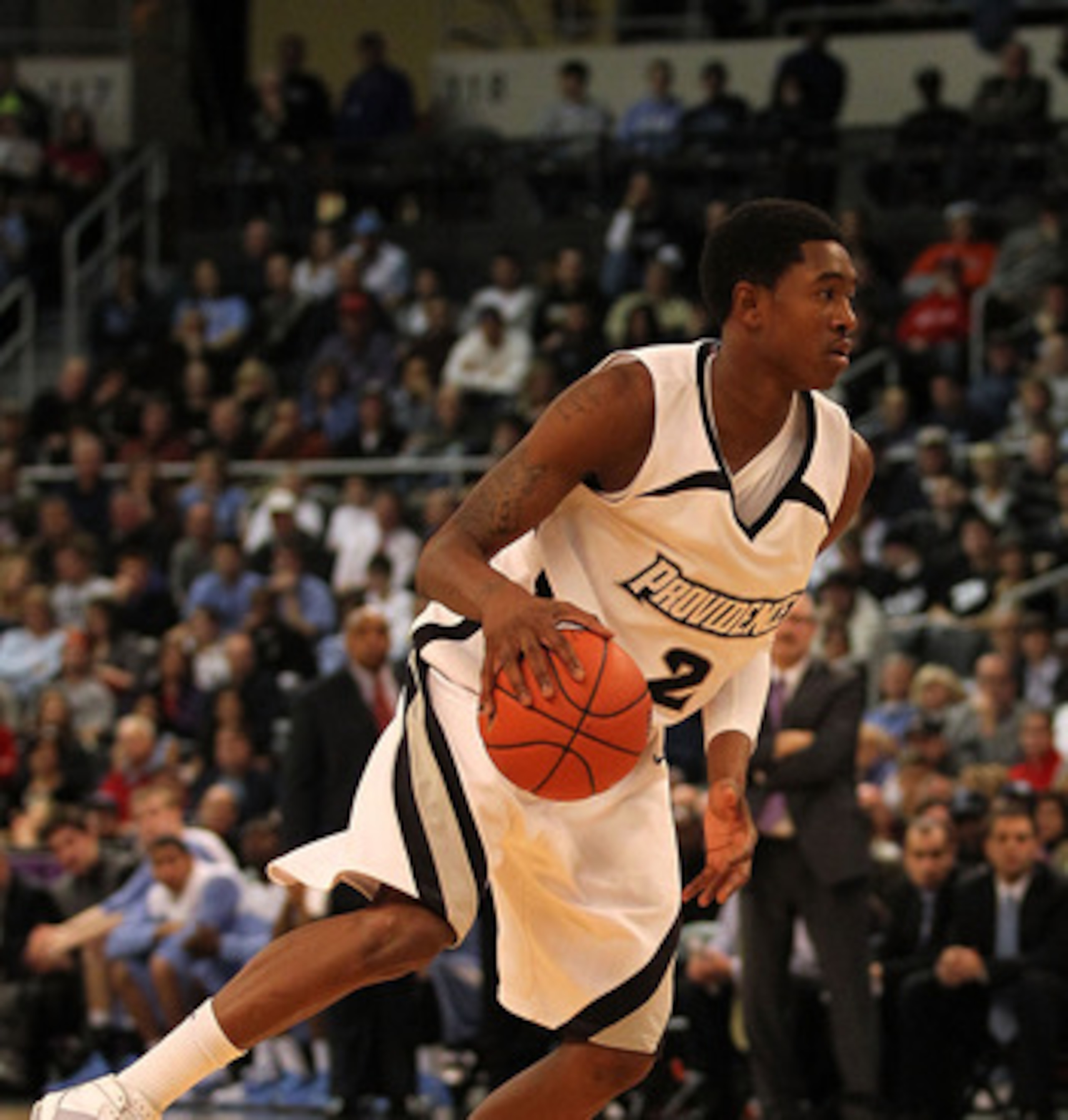 PROVIDENCE, RI - DECEMBER 04:  Marshon Brooks #2 of the Providence Friars runs the offense against the Rhode Island Rams at the Dunkin' Donuts Center on December 4, 2010 in Providence, Rhode Island.  (Photo by Chris Chambers/Getty Images)