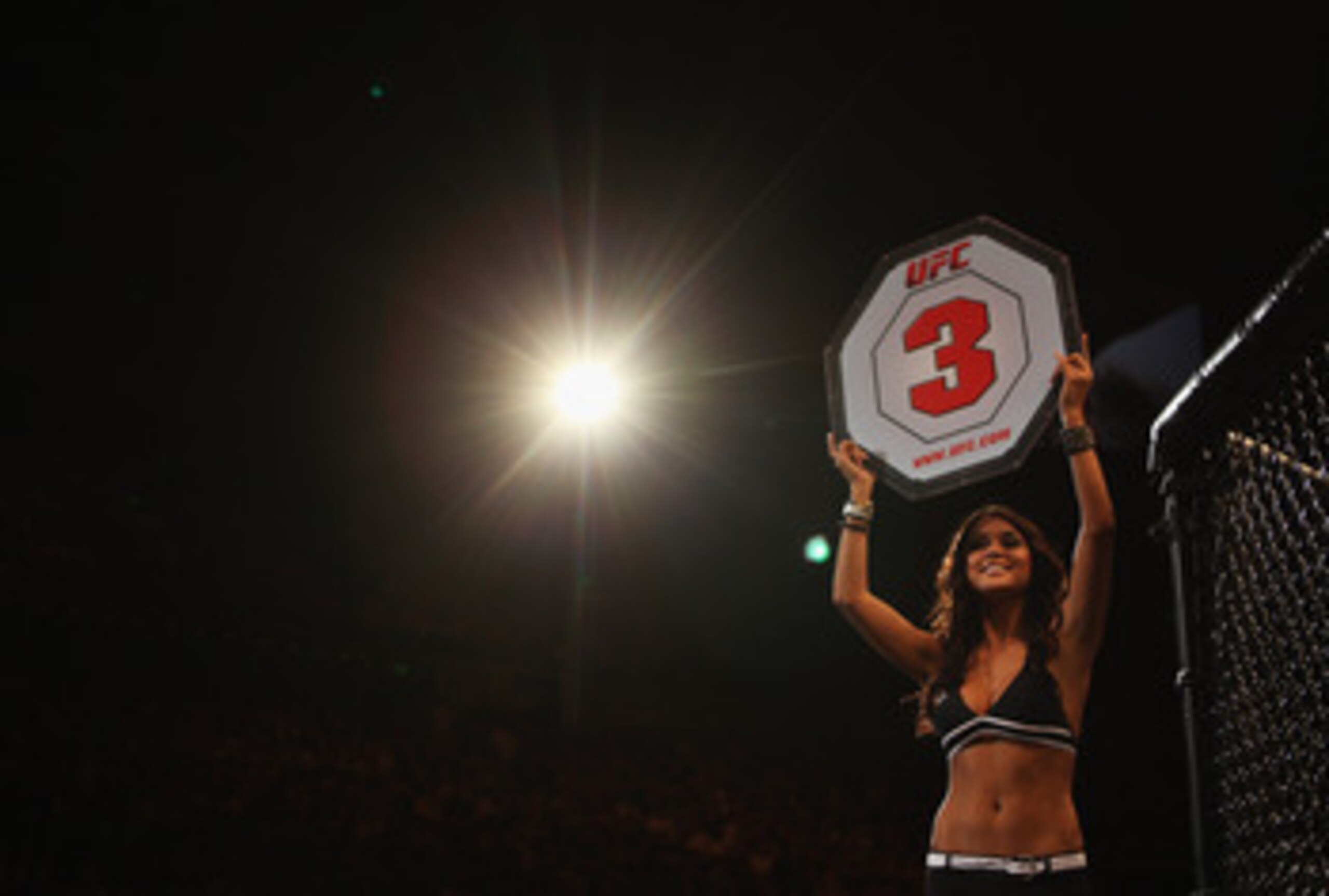 SYDNEY, AUSTRALIA - FEBRUARY 27:  Octagon girl Arianny Celeste signals the start of round three at UFC 127 at Acer Arena on February 27, 2011 in Sydney, Australia.  (Photo by Mark Kolbe/Getty Images)