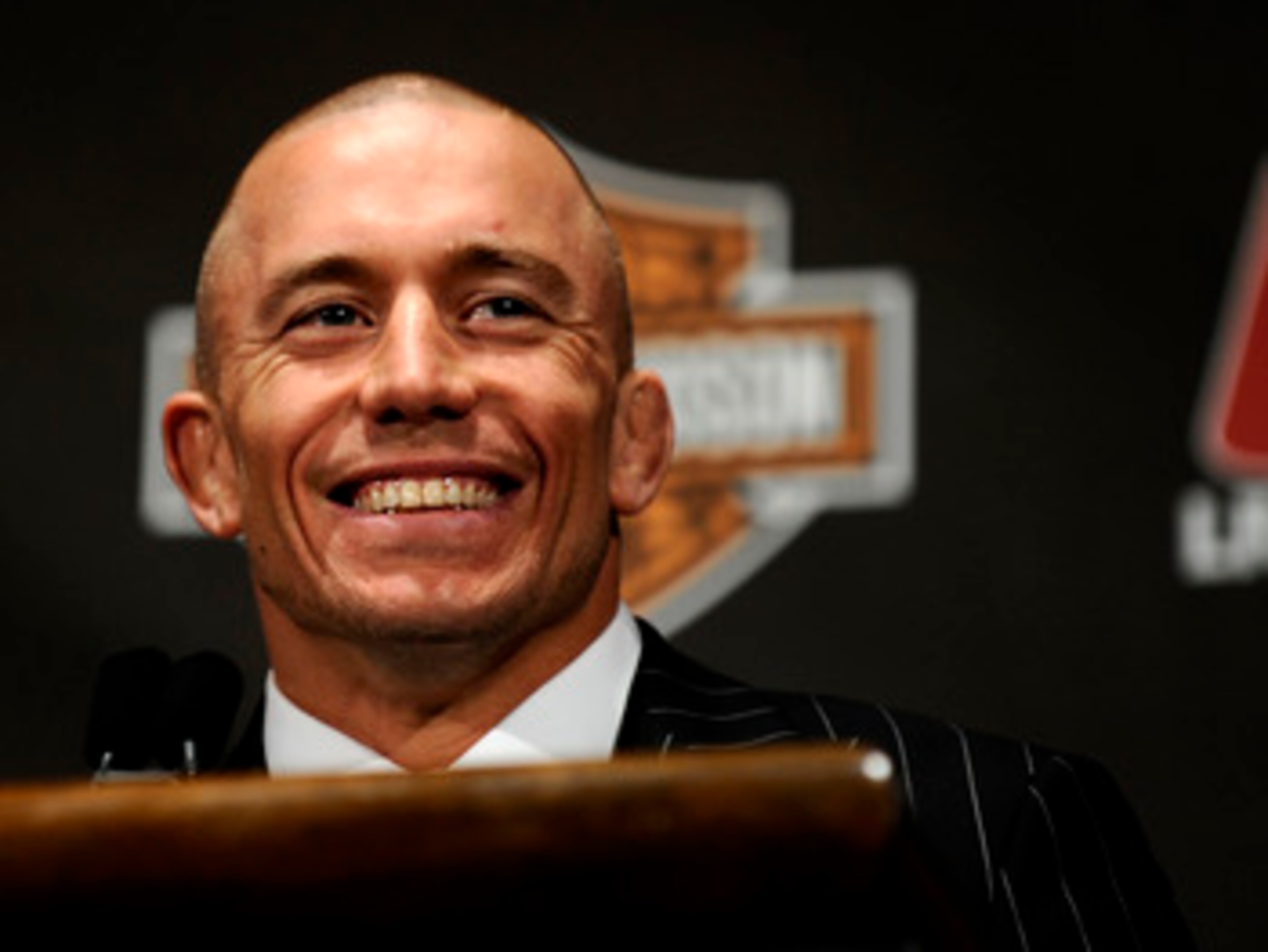 NEW YORK - MARCH 24:  Georges St-Pierre of Montreal, Quebec, Canada speaks at a press conference for UFC 111 at Radio City Music Hall on March 24, 2010 in New York City.  St-Pierre will face Dan Hardy of Nottingham UK in the Welterweight title bout.  (Pho