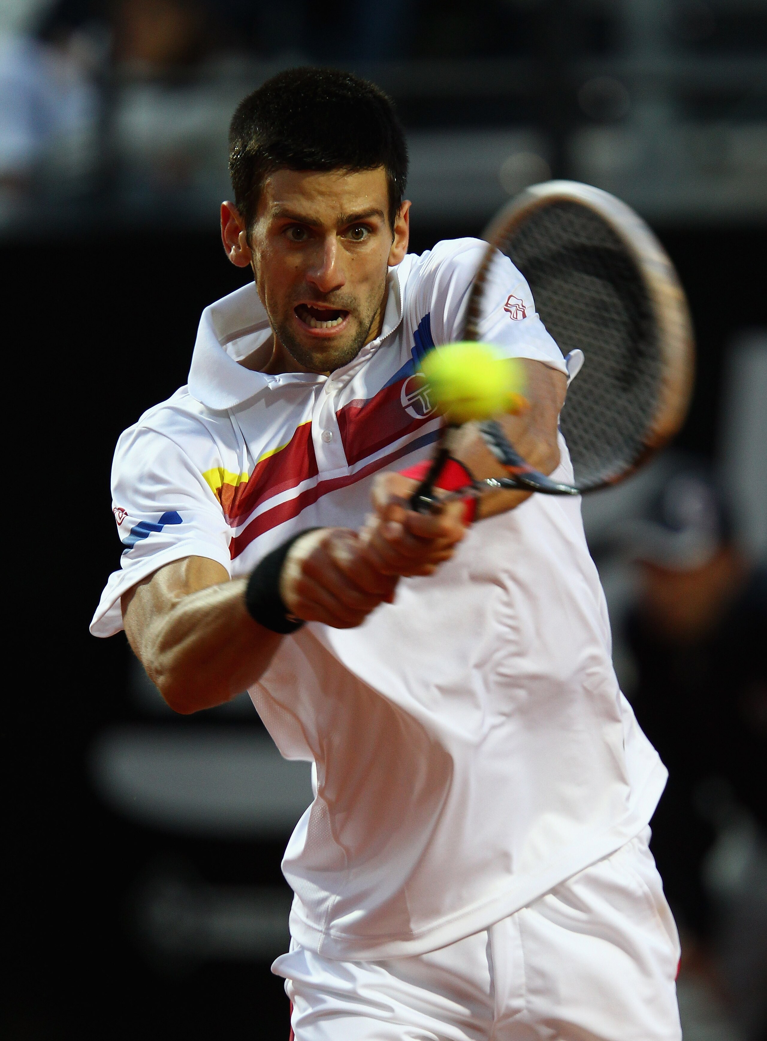 ROME, ITALY - MAY 15:  Novak Djokovic of Serbia in action during the final against Rafael Nadal of Spain during day eight of the Internazoinali BNL D'Italia at the Foro Italico Tennis Centre on May 15, 2011 in Rome, Italy.  (Photo by Clive Brunskill/Getty