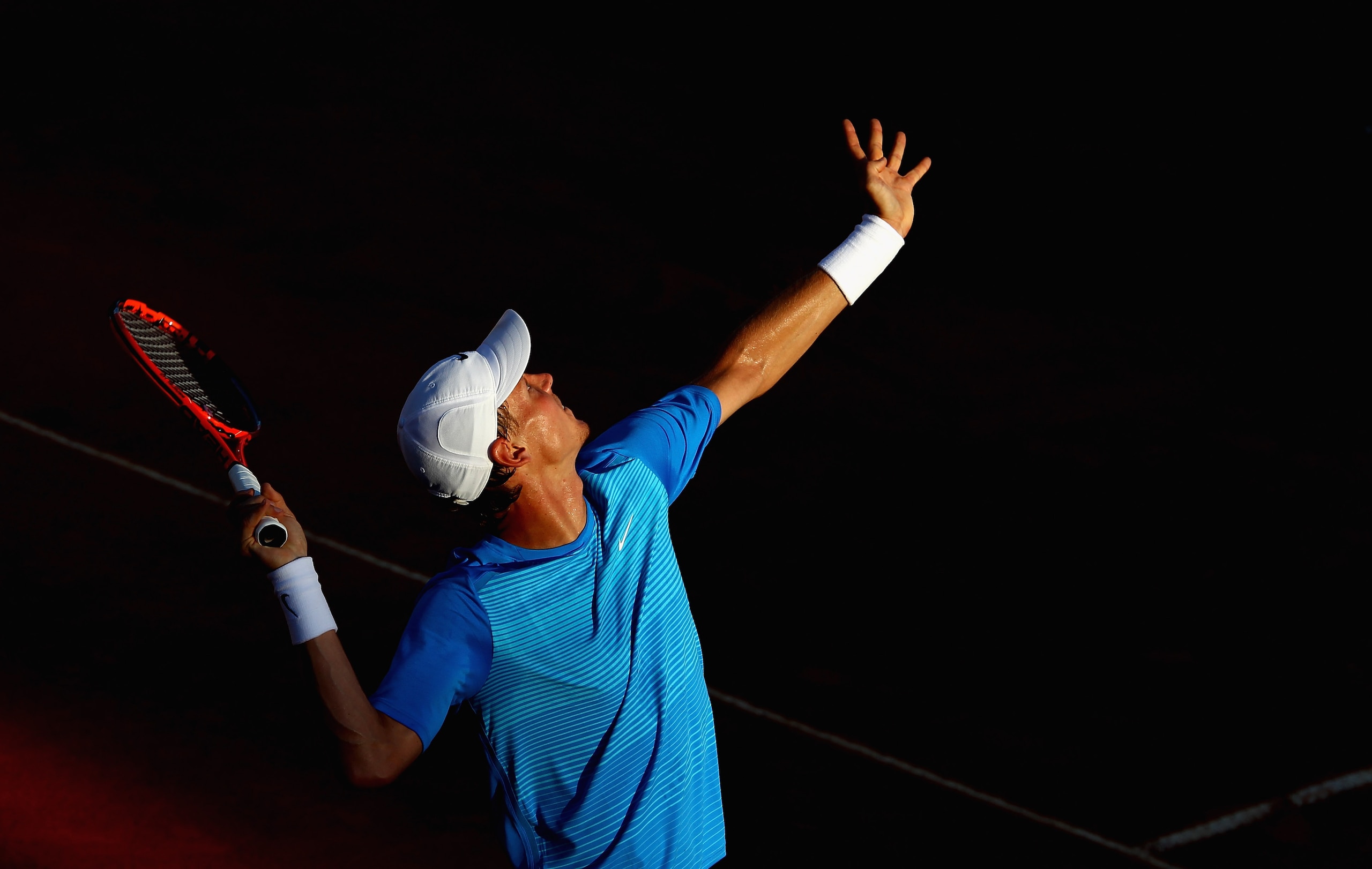 ROME, ITALY - MAY 13:  Tomas Berdych of Czech Republic serves during his quarter final match against Richard Gasquet of France during day six of the Internazoinali BNL D'Italia at the Foro Italico Tennis Centre  on May 13, 2011 in Rome, Italy.  (Photo by