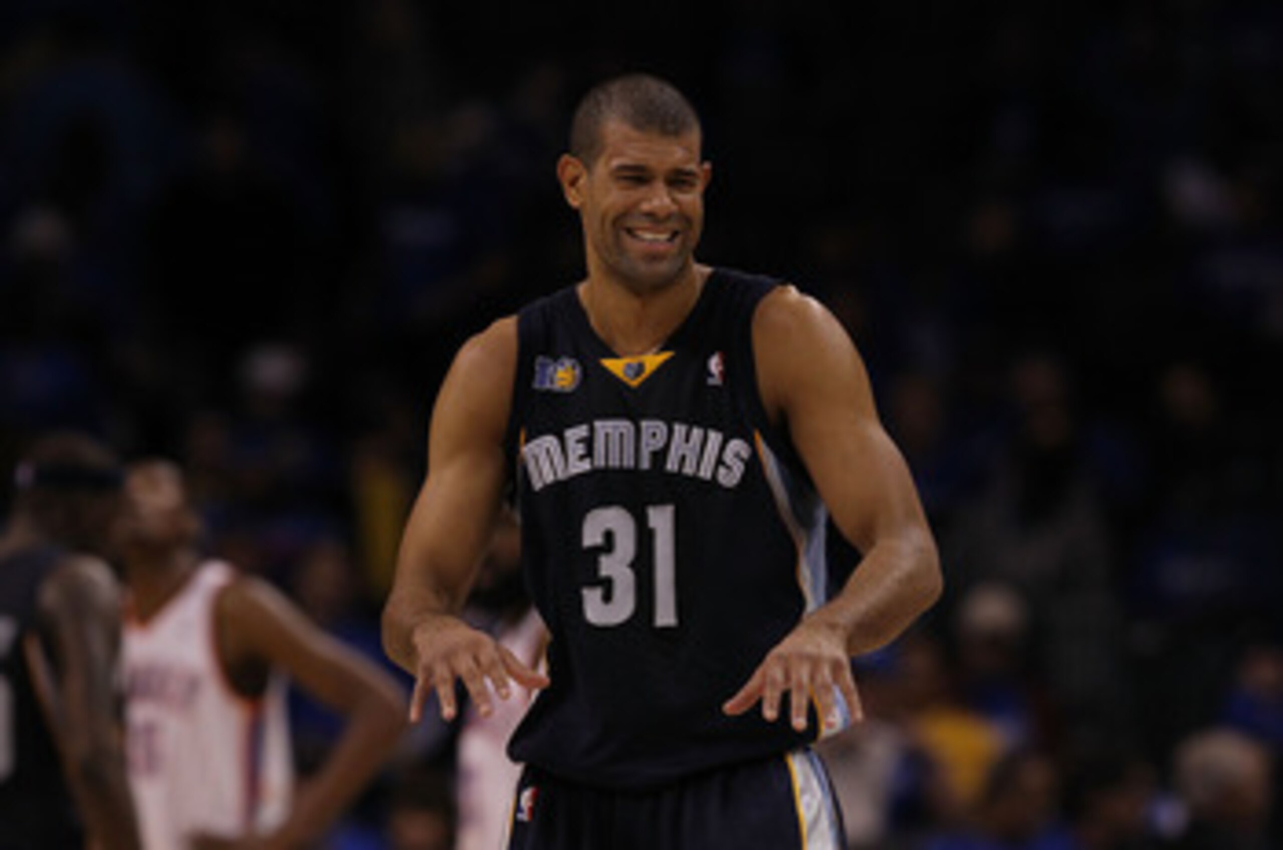 OKLAHOMA CITY, OK - MAY 01: Forward Shane Battier #31 of the Memphis Grizzlies reacts during a 114-101 win against the Oklahoma City Thunder in Game One of the Western Conference Semifinals in the 2011 NBA Playoffs on May 1, 2011 at Oklahoma City Arena i OKLAHOMA CITY, OK - MAY 01: Forward Shane Battier #31 of the Memphis Grizzlies reacts during a 114-101 win against the Oklahoma City Thunder in Game One of the Western Conference Semifinals in the 2011 NBA Playoffs on May 1, 2011 at Oklahoma City Arena i