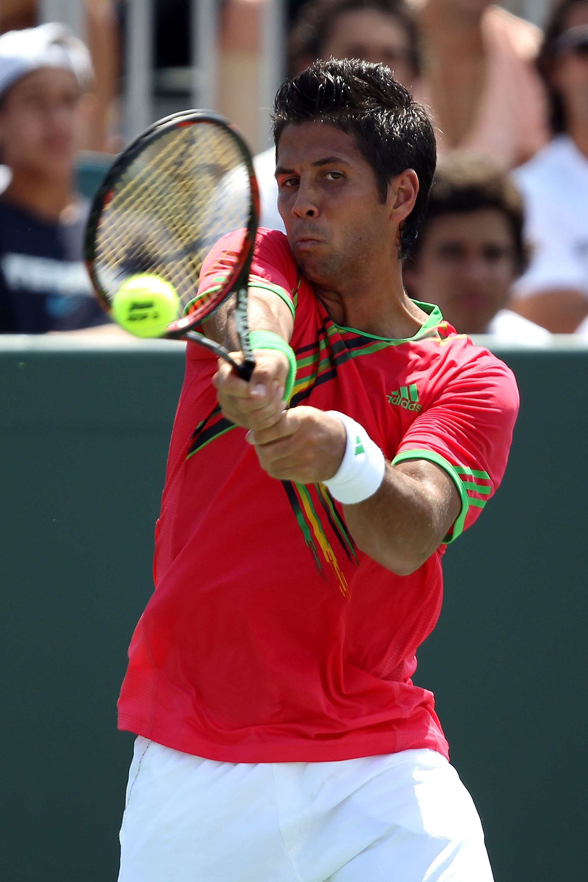 KEY BISCAYNE, FL - MARCH 25:  Fernando Verdasco of Spain returns against Pablo Andujar of Spain during the Sony Ericsson Open at Crandon Park Tennis Center on March 25, 2011 in Key Biscayne, Florida.  (Photo by Clive Brunskill/Getty Images)