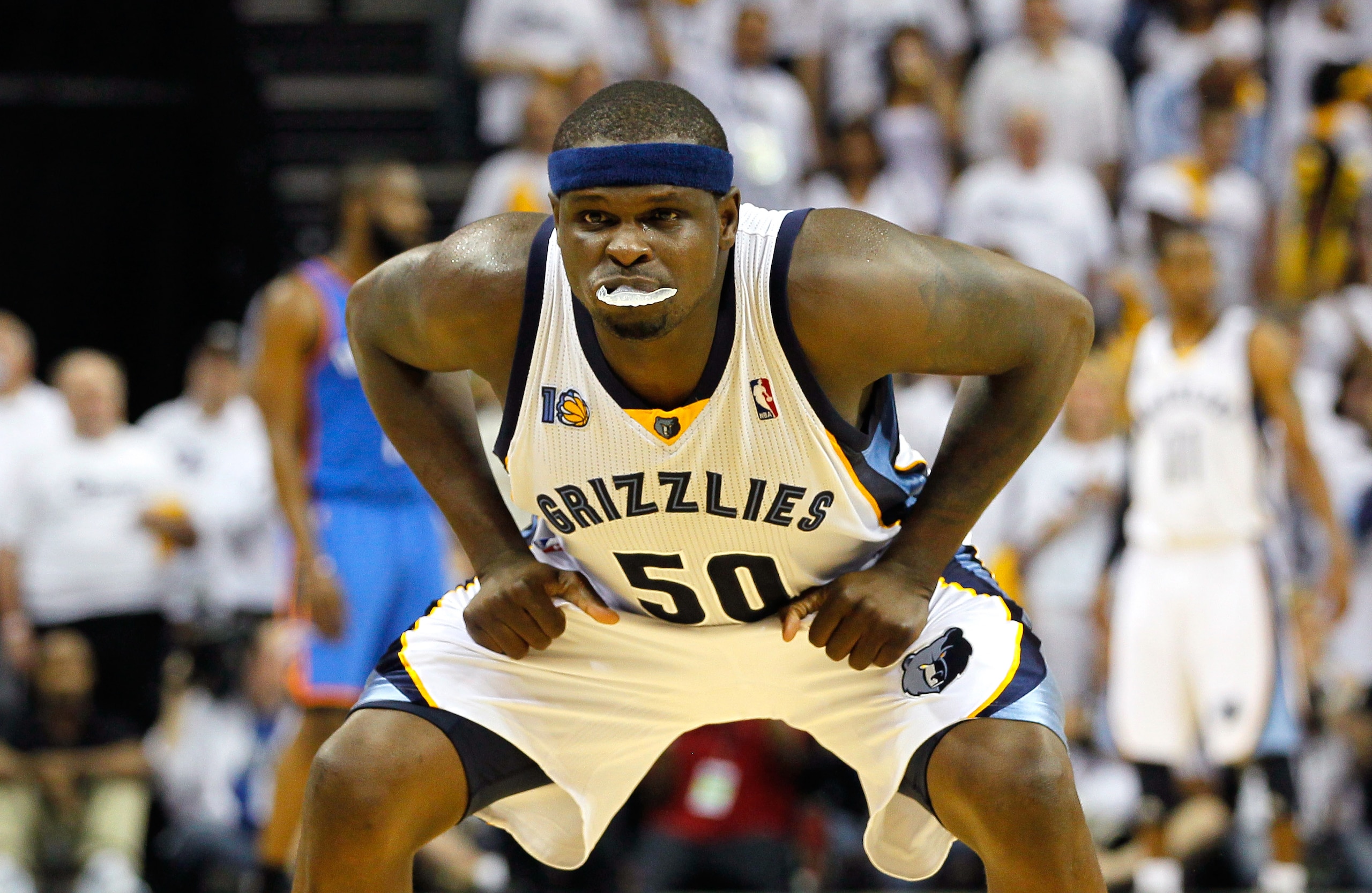 MEMPHIS, TN - MAY 13:  Zach Randolph #50 of the Memphis Grizzlies waits for the ball to be inbounded by the Oklahoma City Thunder in Game Six of the Western Conference Semifinals in the 2011 NBA Playoffs at FedExForum on May 13, 2011 in Memphis, Tennessee