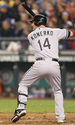 SEATTLE - MAY 06:  Paul Konerko #14 of the Chicago White Sox bats against the Seattle Mariners at Safeco Field on May 6, 2011 in Seattle, Washington. The Mariners won 3-2. (Photo by Otto Greule Jr/Getty Images)