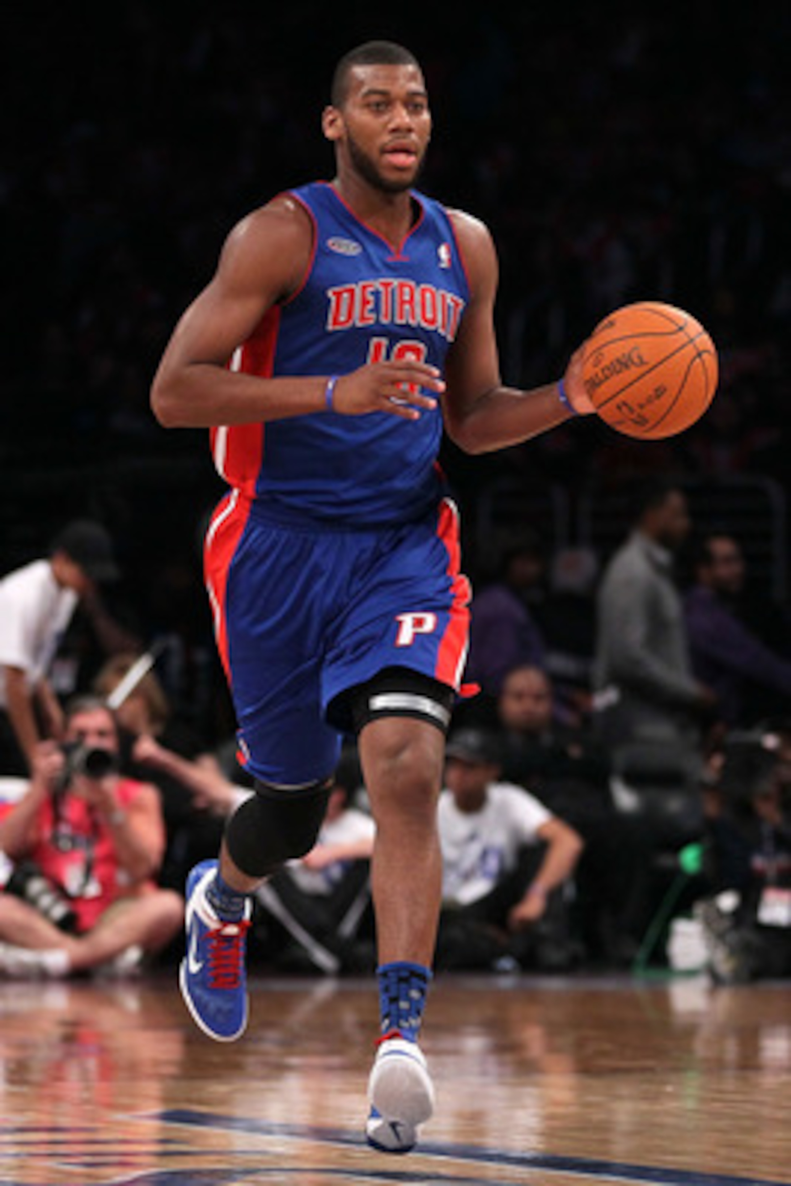LOS ANGELES, CA - FEBRUARY 18:  Greg Monroe #10 of the Detroit Pistons and the Rookie Team moves the ball up court in the first half during the T-Mobile Rookie Challenge and Youth Jam at Staples Center on February 18, 2011 in Los Angeles, California.  (Ph