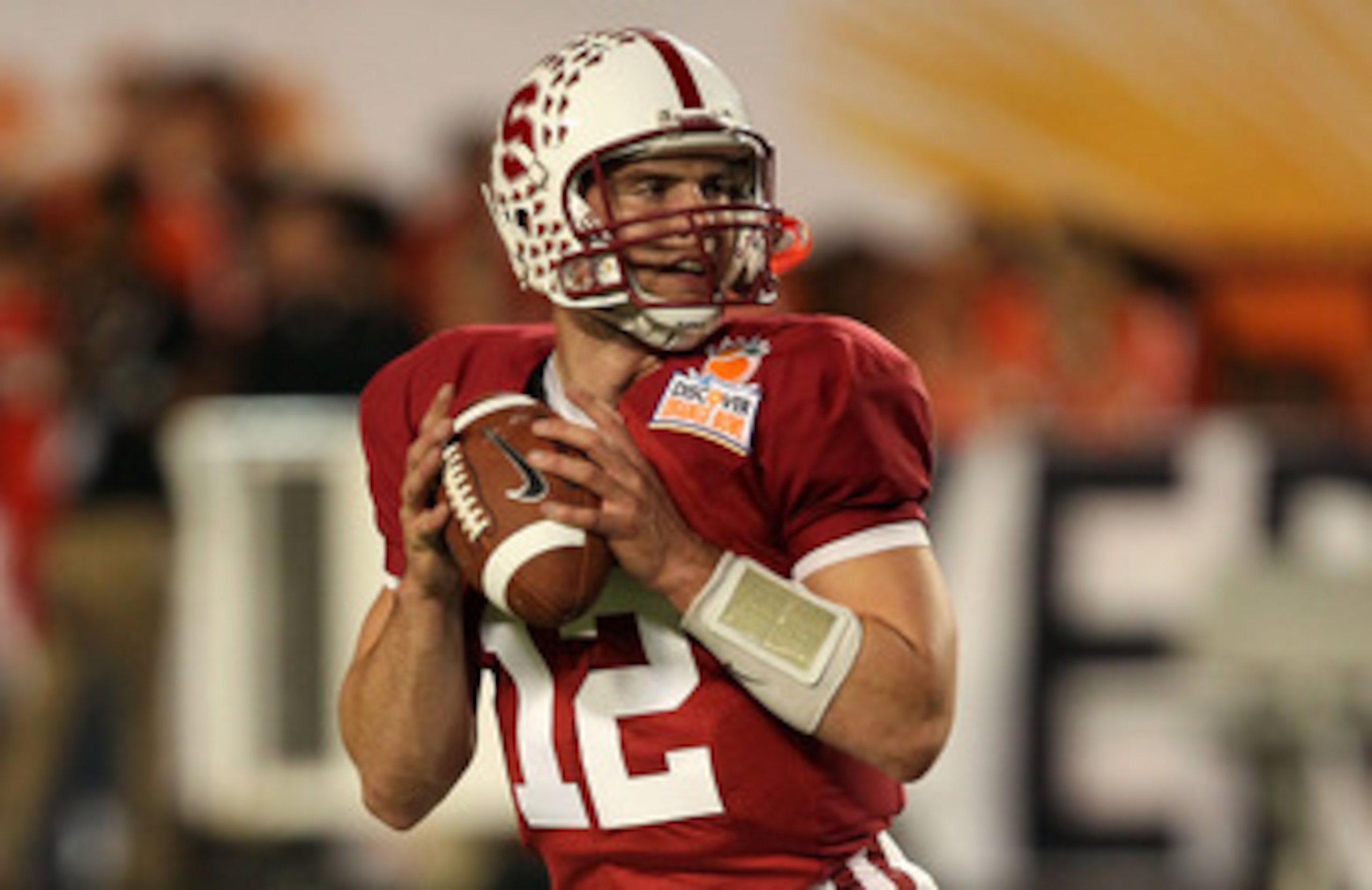 MIAMI, FL - JANUARY 03: Andrew Luck #12 of the Stanford Cardinal warm ups against the Virginia Tech Hokies during the 2011 Discover Orange Bowl at Sun Life Stadium on January 3, 2011 in Miami, Florida. (Photo by Streeter Lecka/Getty Images)