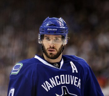 VANCOUVER, CANADA - MAY 18:  Ryan Kesler #17 of the Vancouver Canucks looks on during a break in Game Two of the Western Conference Finals against the San Jose Sharks during the 2011 Stanley Cup Playoffs at Rogers Arena on May 18, 2011 in Vancouver, Briti