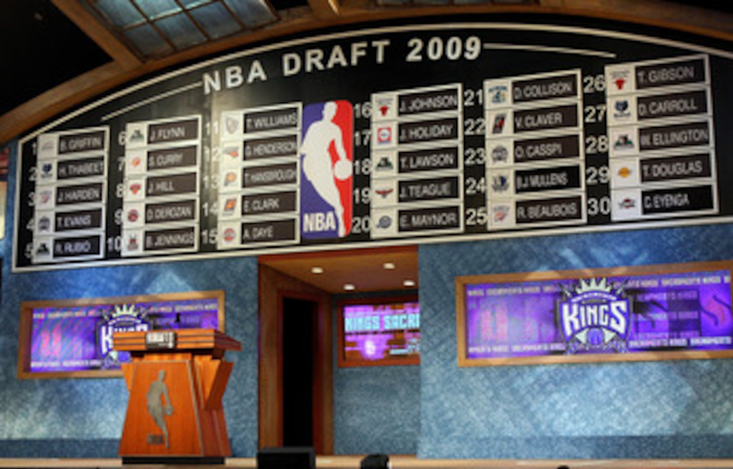 NEW YORK - JUNE 25:  The draft board is seen after the first round of the 2009 NBA Draft at the Wamu Theatre at Madison Square Garden June 25, 2009 in New York City. NOTE TO USER: User expressly acknowledges and agrees that, by downloading and/or using th