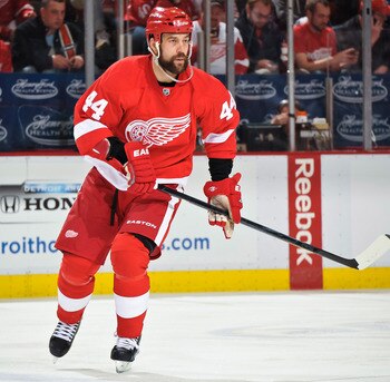 DETROIT - MAY 4: Todd Bertuzzi #44 of the Detroit Red Wings skates against the San Jose Sharks in Game Three of the Western Conference Semifinals during the 2011 NHL Stanley Cup Playoffs on May 4, 2011 at Joe Louis Arena in Detroit, Michigan. (Photo by Ja