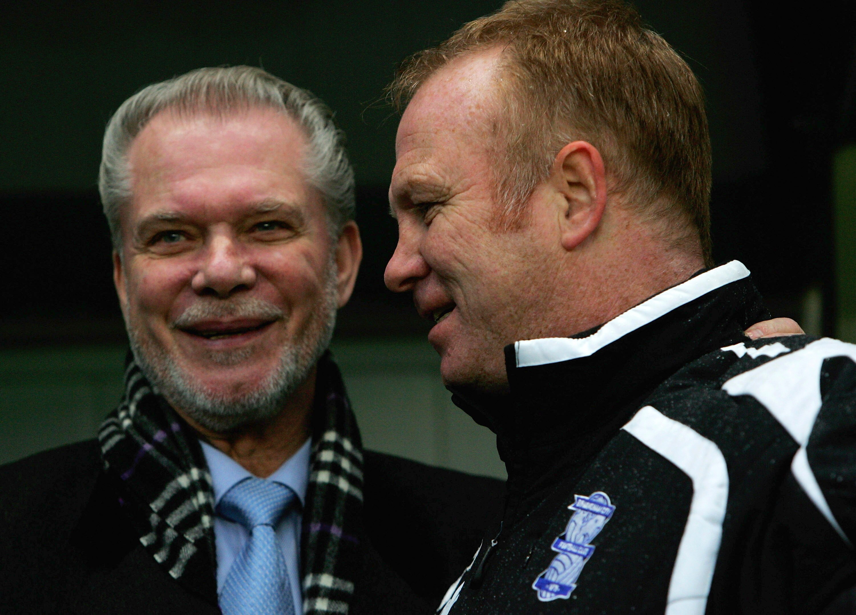 NEWCASTLE-UPON-TYNE, UNITED KINGDOM - DECEMBER 08:  David Gold, Chairman of Birmingham City speaks to Alex McLeish, manager of Birmingham City during the Premier League match between Newcastle United and Birmingham at St James' Park on December 08, 2007 i