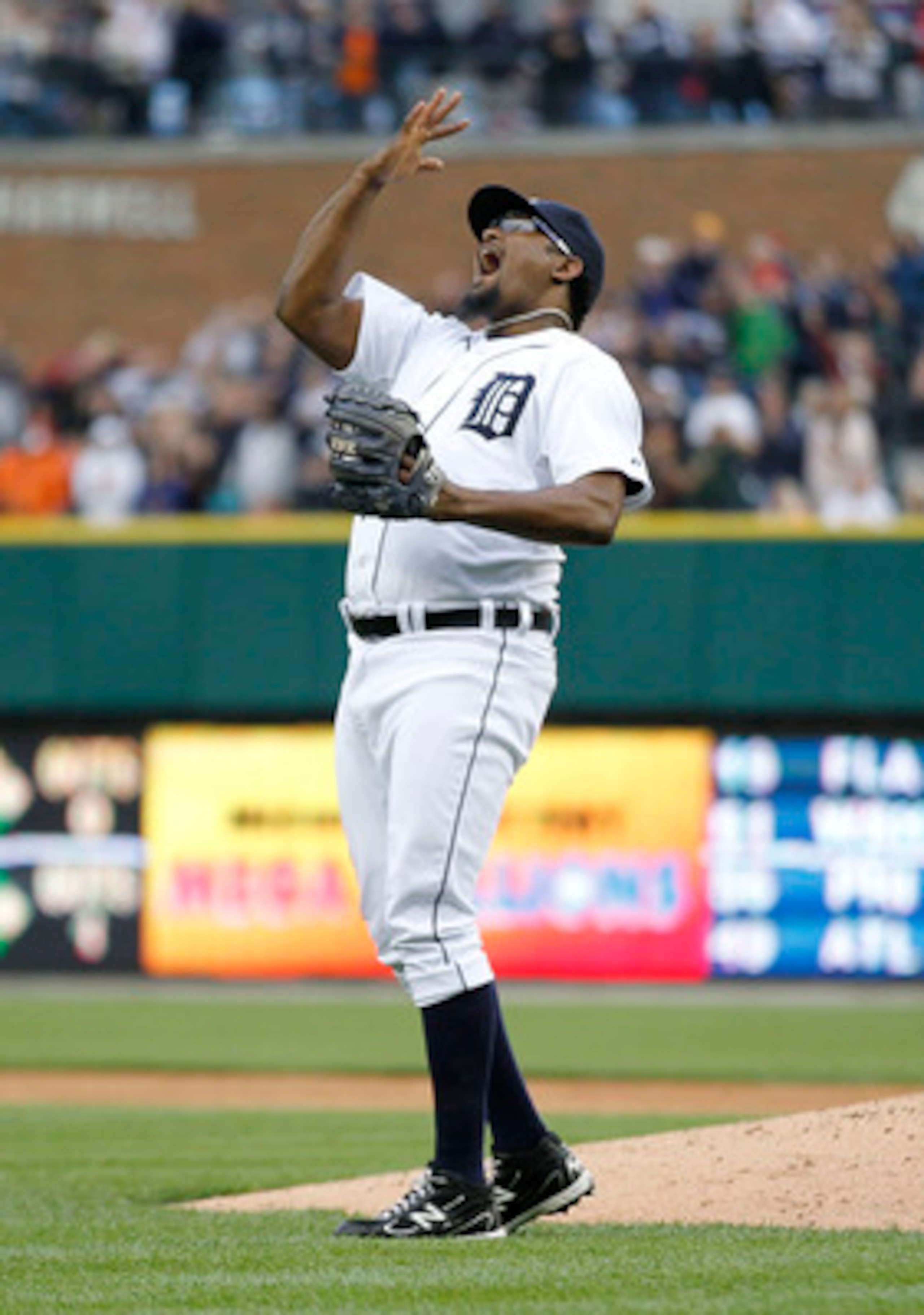 DETROIT, MI - MAY 14:  Jose Valverde #46 of the Detroit Tigers celebrates a 3-0 win over the Kansas City Royals at Comerica Park on May 14, 2011 in Detroit, Michigan.  (Photo by Leon Halip/Getty Images)
