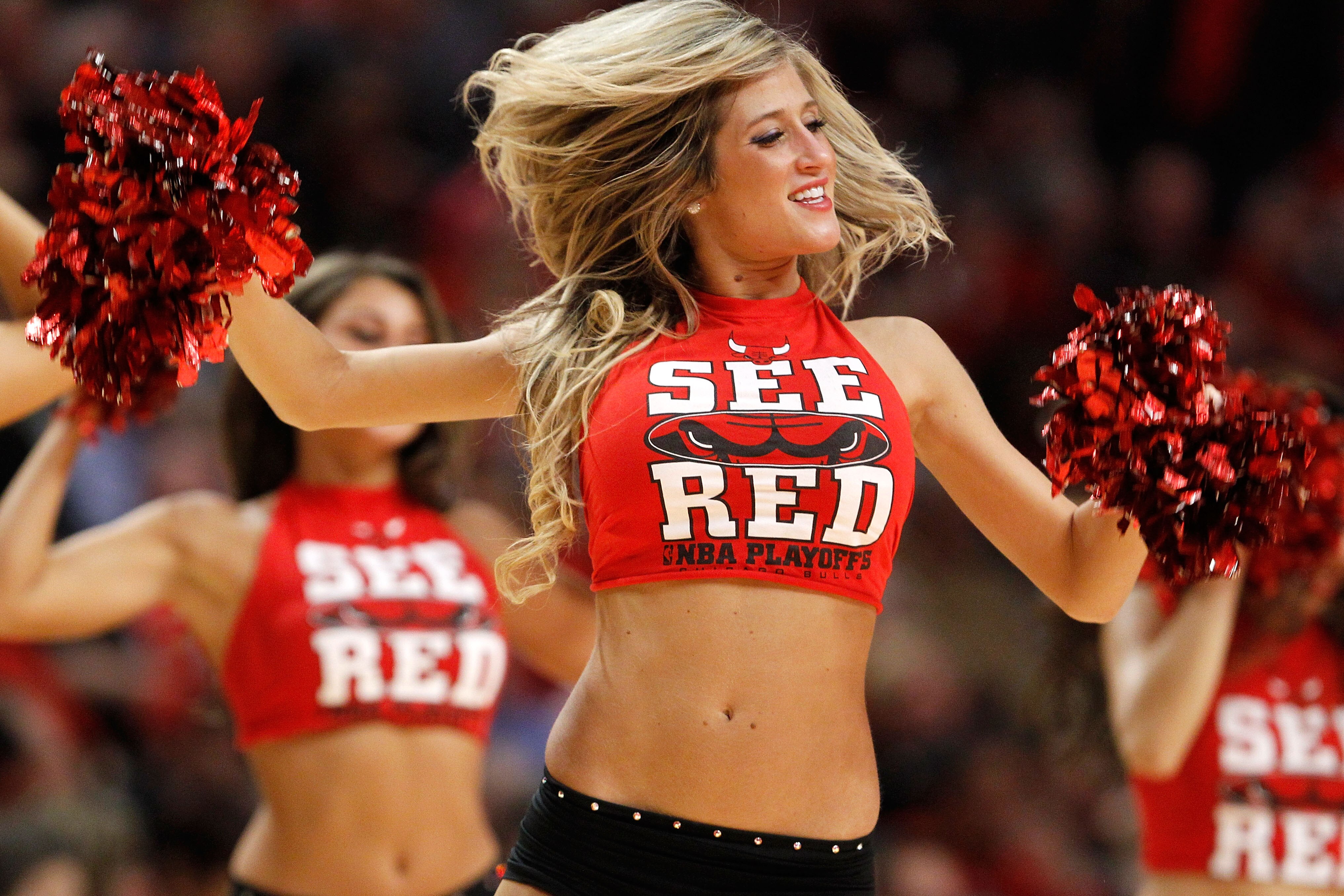 CHICAGO, IL - MAY 18:  Cheerleaders from the Chicago Bulls perform against the Miami Heat in Game Two of the Eastern Conference Finals during the 2011 NBA Playoffs on May 18, 2011 at the United Center in Chicago, Illinois. NOTE TO USER: User expressly ack