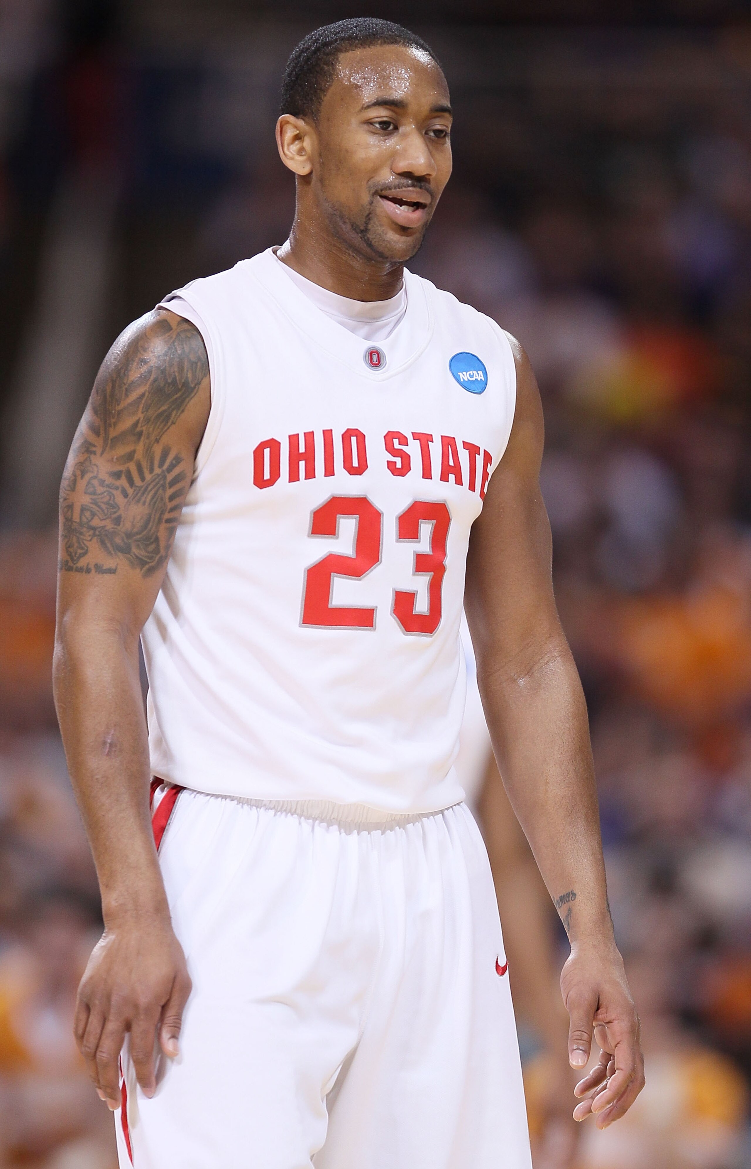 ST. LOUIS - MARCH 26:  David Lightly #23 of the Ohio State Buckeyes walks off the court after the loss to the Tennessee Volunteers during the midwest regional semifinal of the 2010 NCAA men's basketball tournament at the Edward Jones Dome on March 26, 201